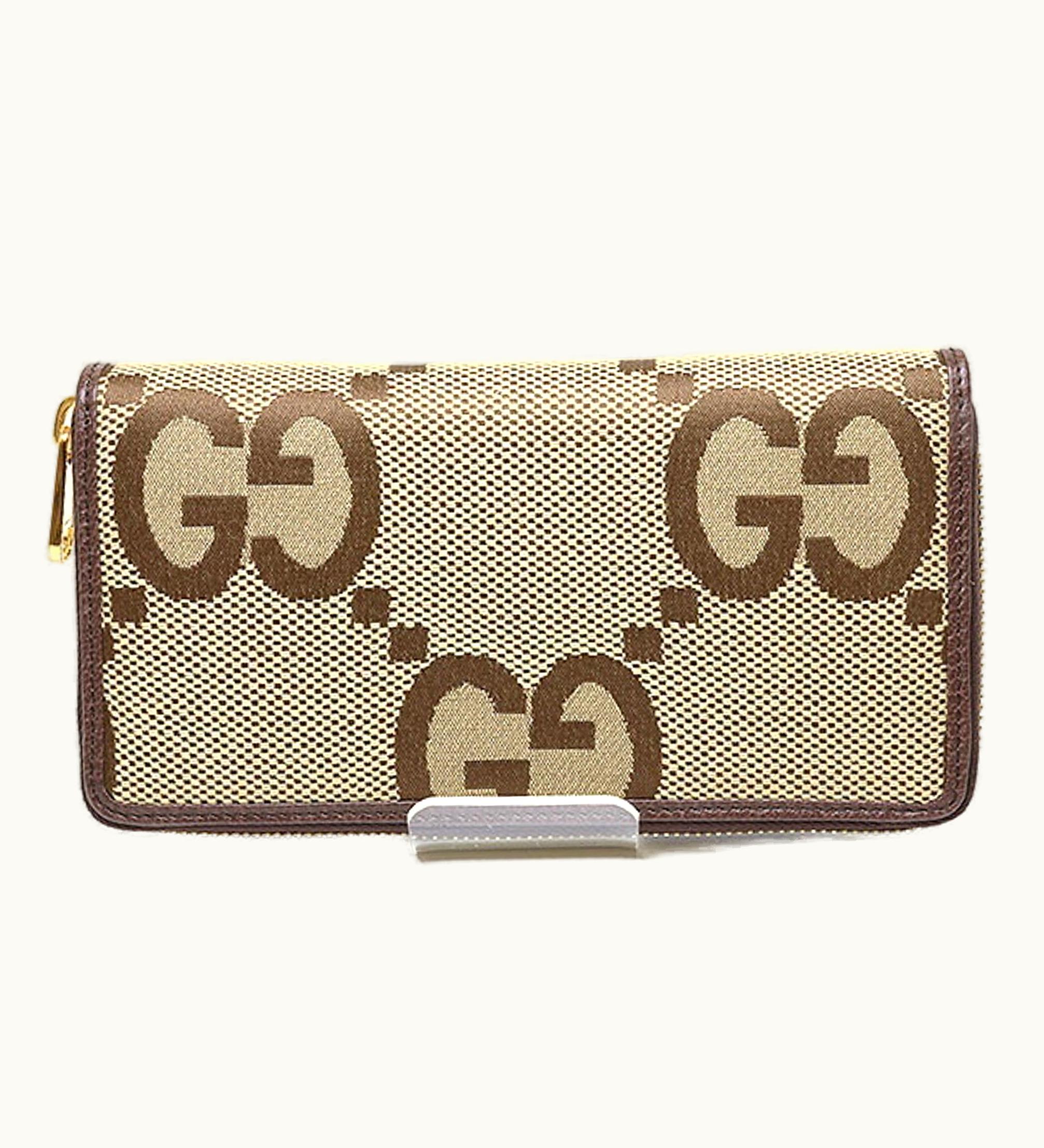 Gucci Gucci Jumbo GG Zip Around 699316 Camel & Ebony/Brown Long Wallet