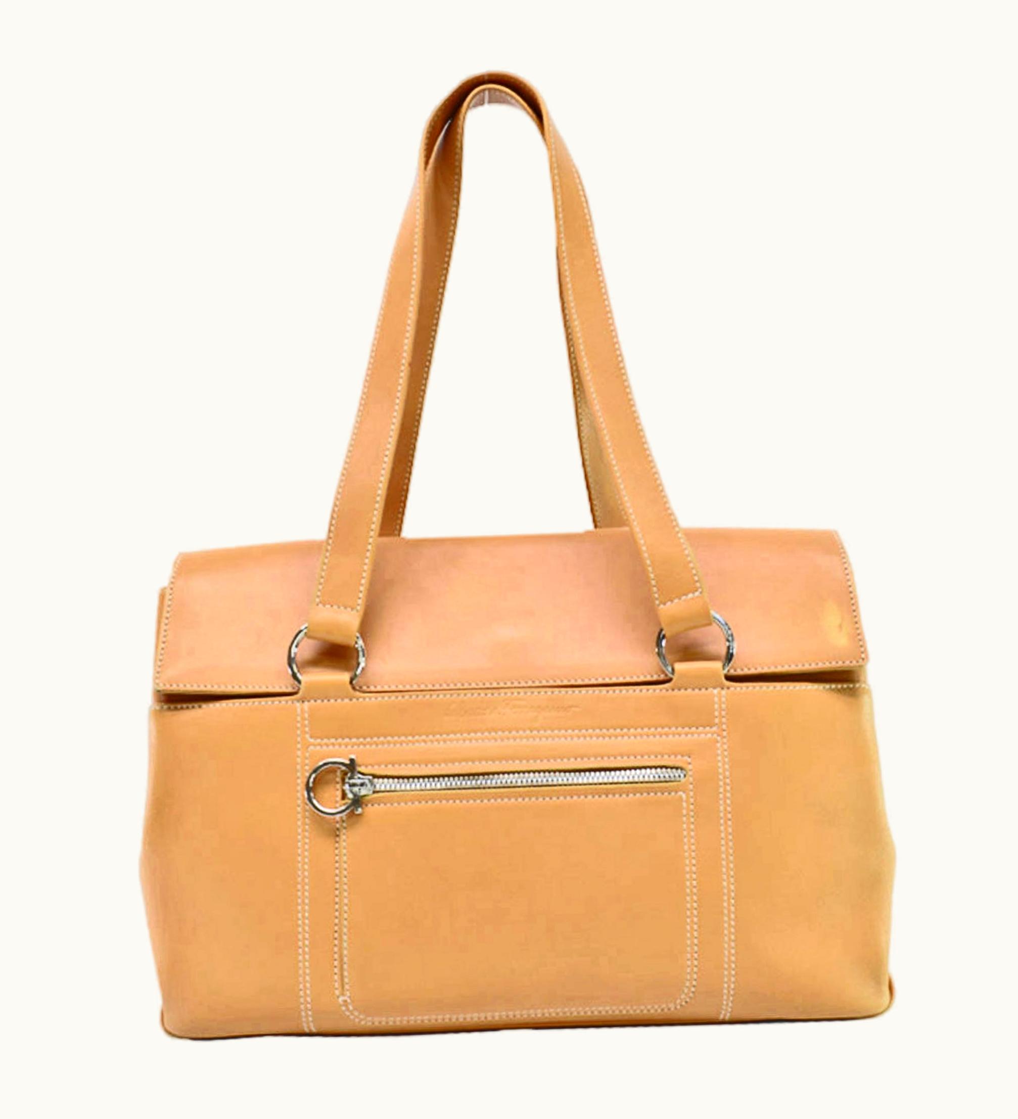 Salvatore Ferragamo Salvatore Ferragamo Bag Light Brown Silver Leather Handbag Shoulder Ladies