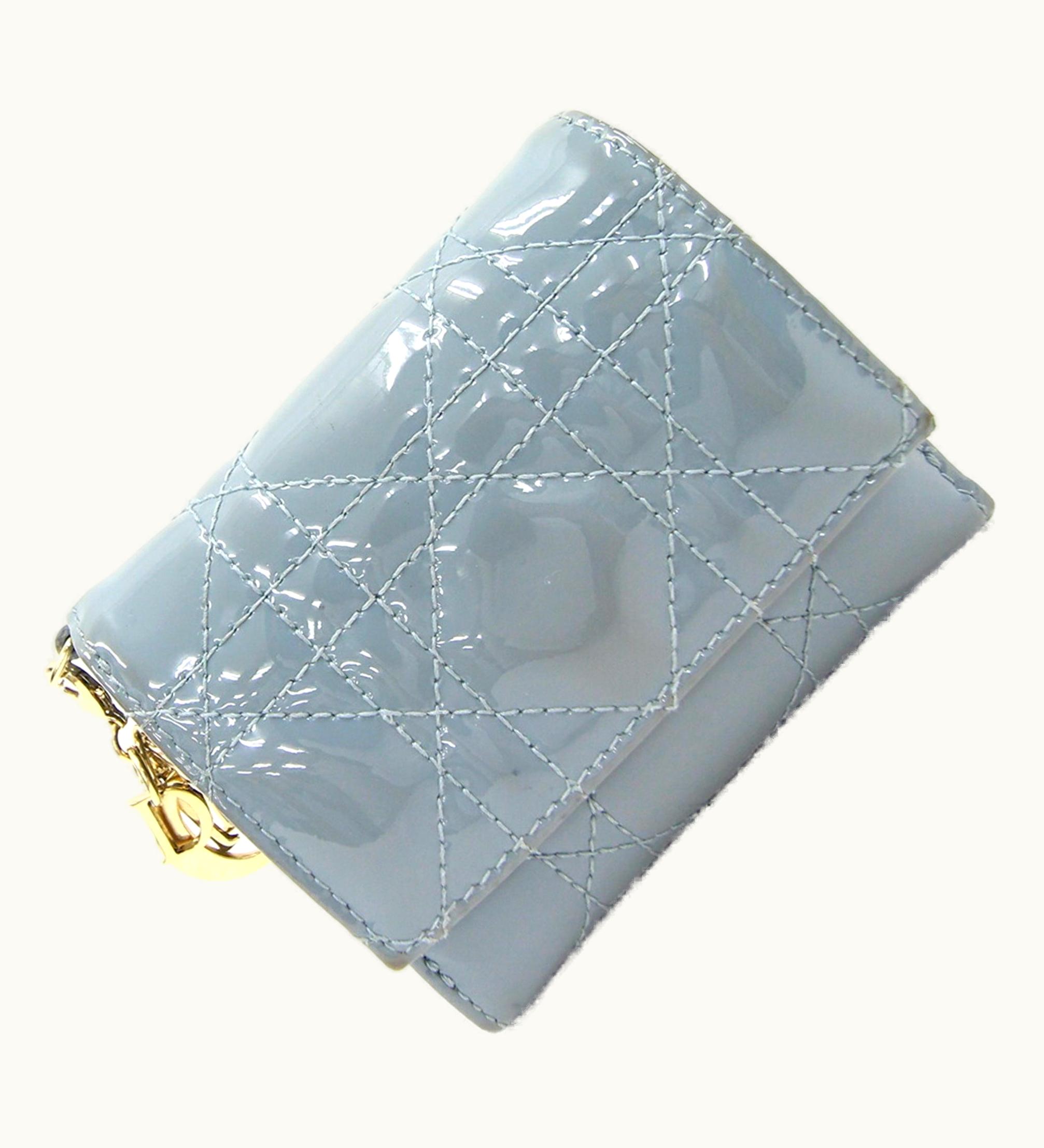 Dior Dior Christian Dior Dior Trifold Wallet Lady Lotus S0181Ovrb Light Blue Patent Calfskin Ladies Christian