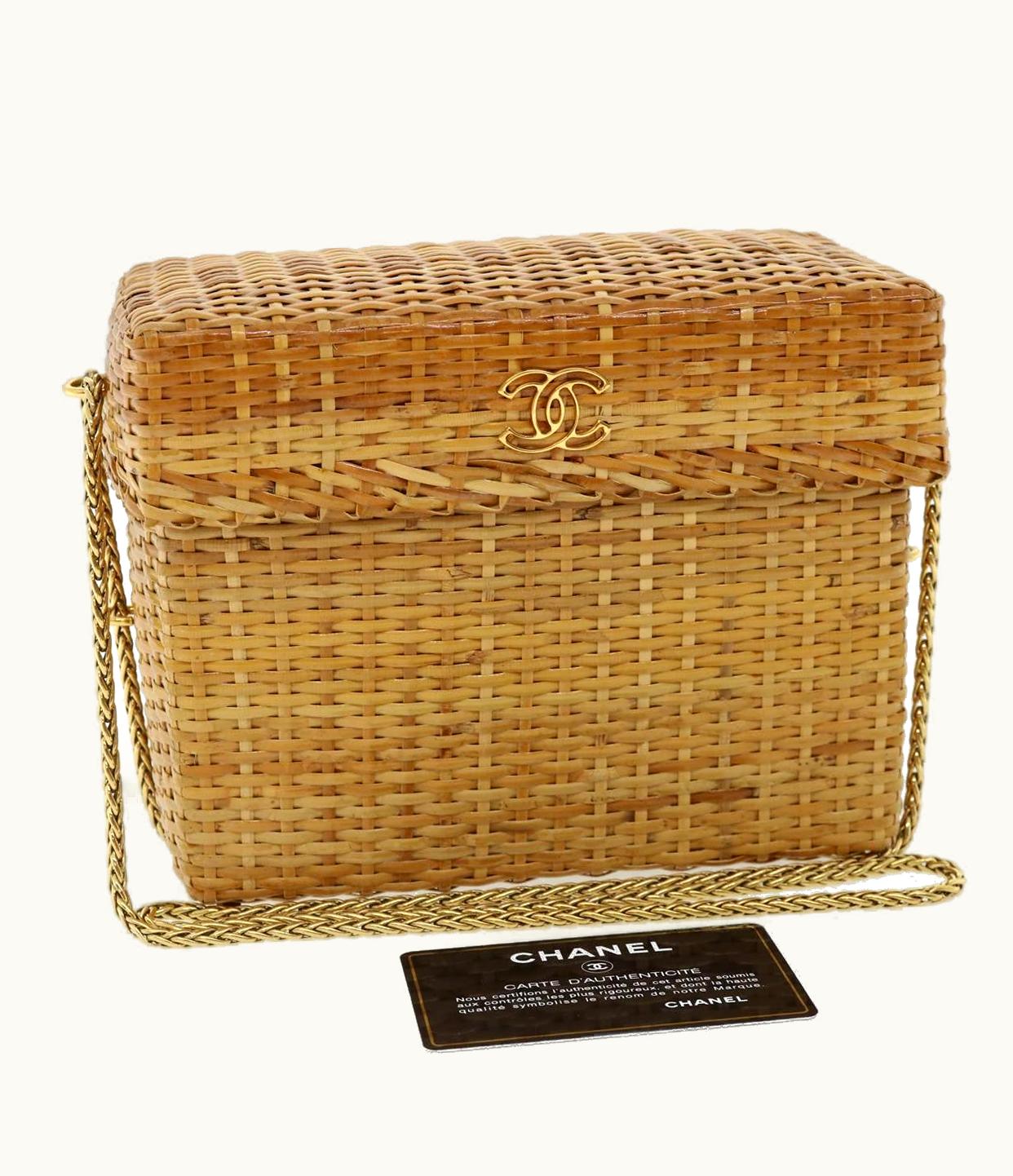 Chanel Chanel Basket Chain Shoulder Bag Leather Rattan Beige CC