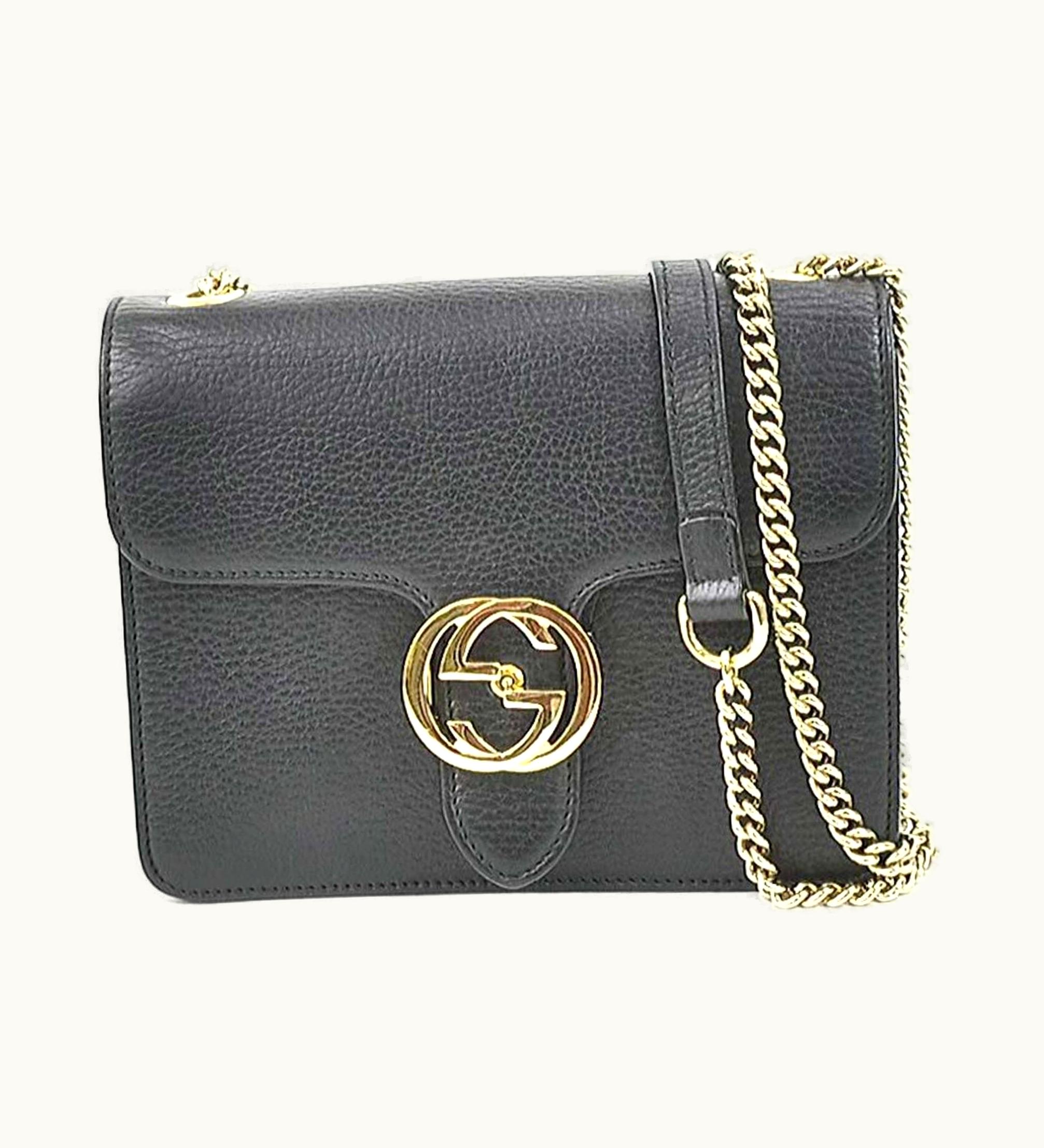 Gucci Gucci Crossbody Shoulder Bag Leather/Metal Black/Light Gold Women's 510304