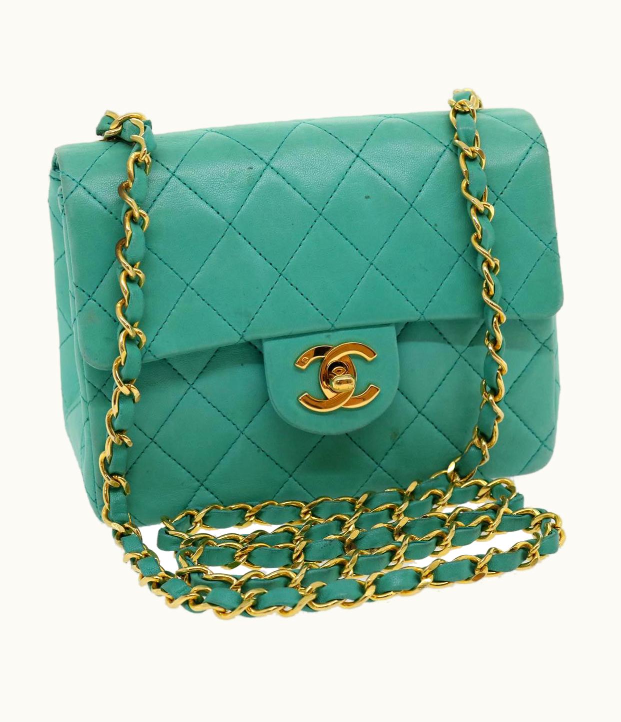 Chanel Chanel Mini Matelasse Flap Chain Shoulder Bag Lamb Skin Light Blue