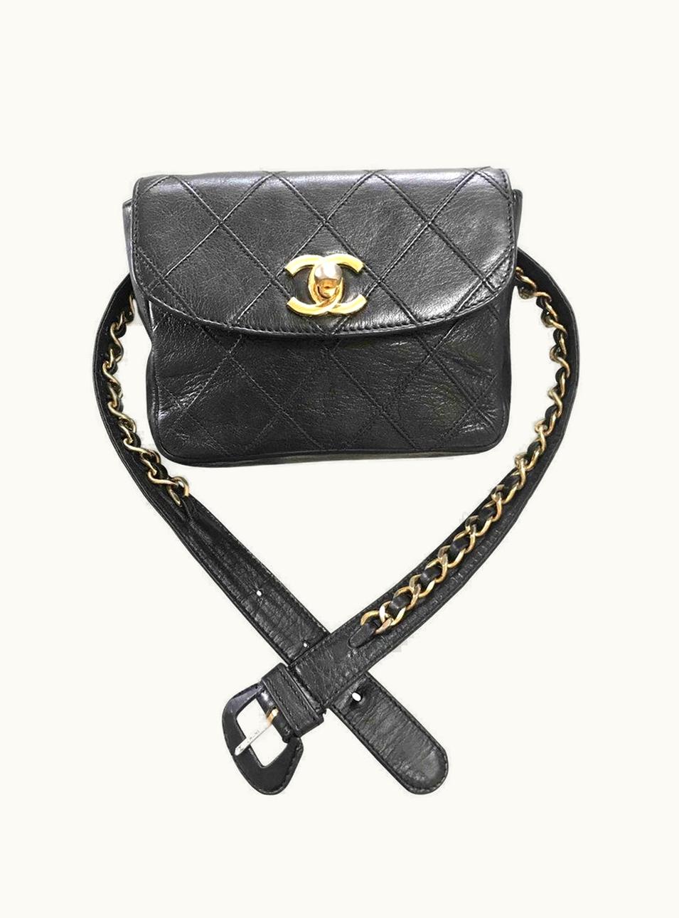 Chanel Chanel 2.55 Goatskin Fanny Pack Waist Purse Black