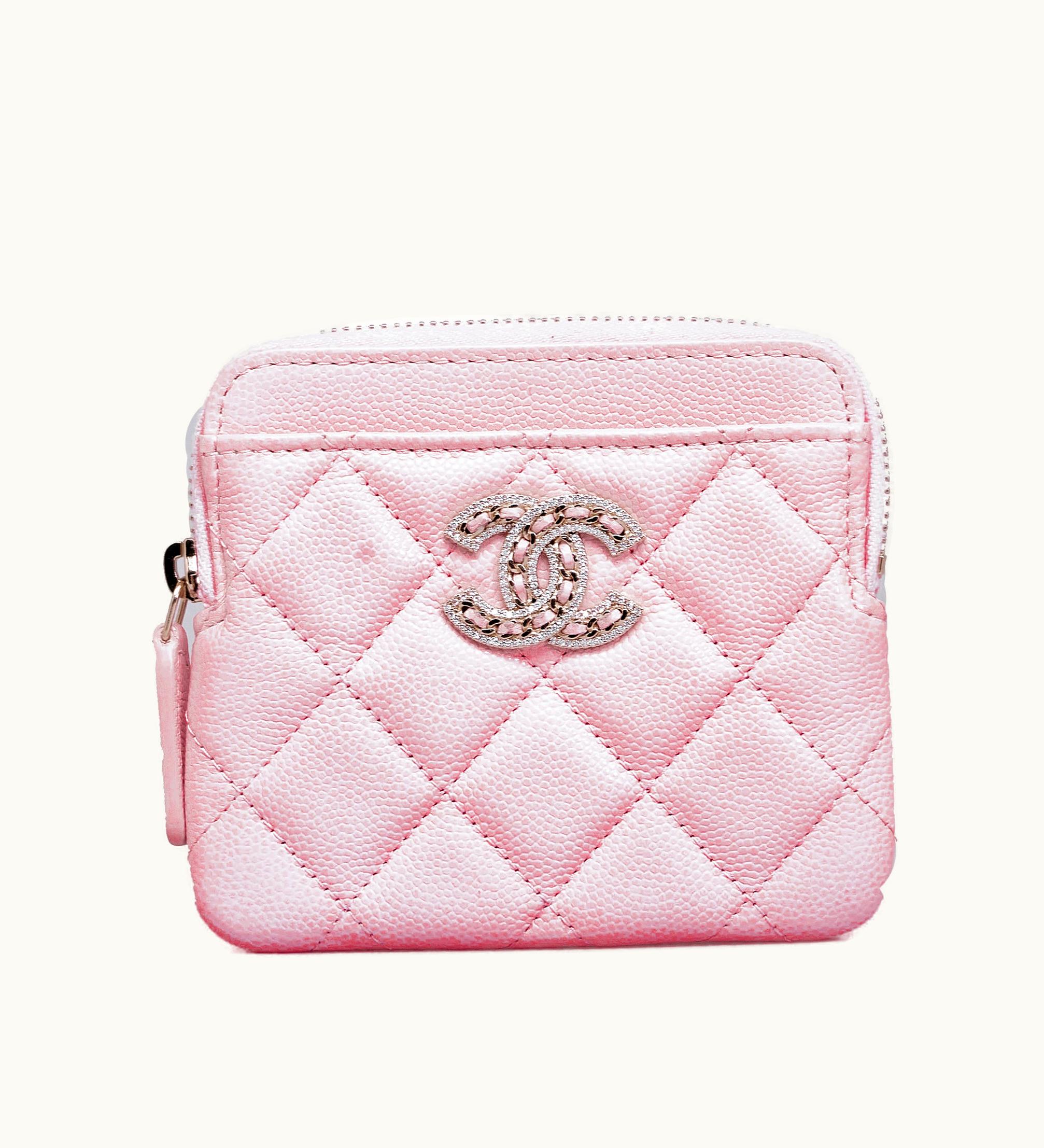 Chanel Chanel Caviar CC Crystal Woven Square Zip Around Card Holder