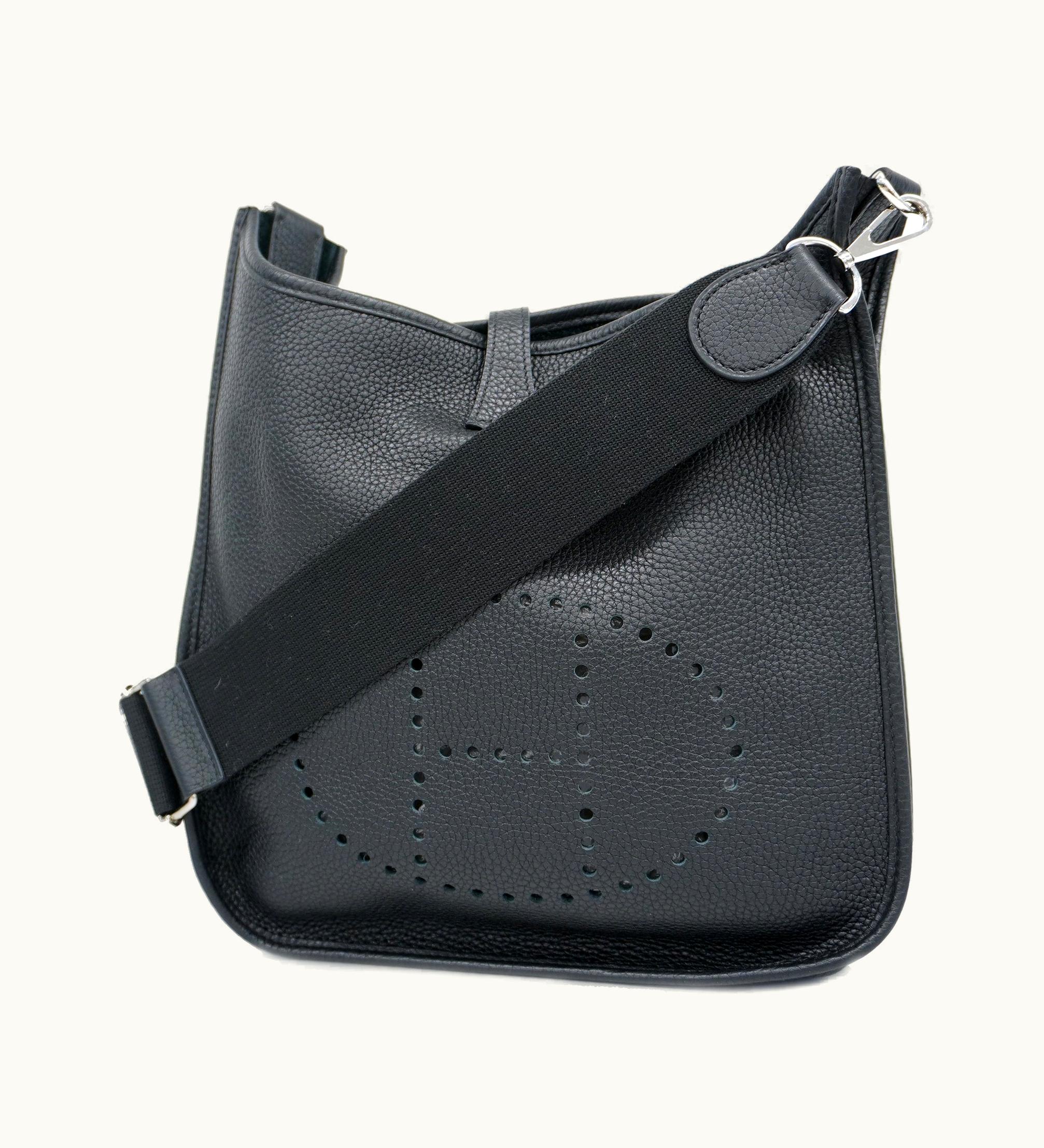 Hermès Hermès   Evelyne 3D Engraved Taurillon Clemence Leather Shoulder Bag Black