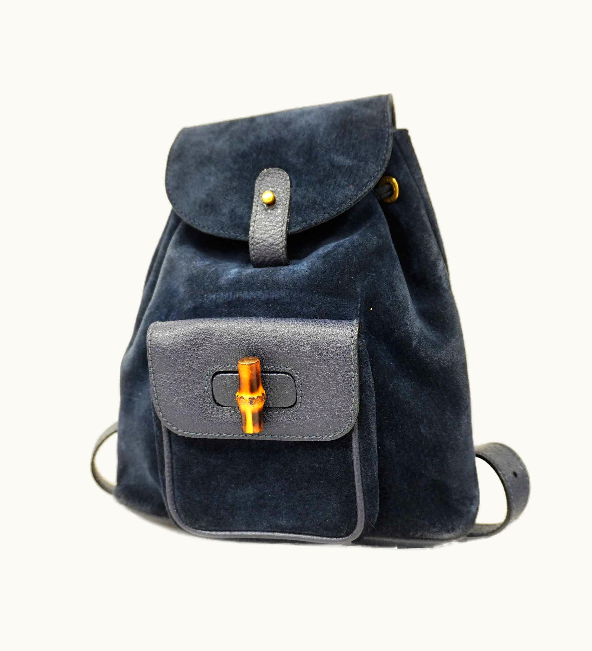 Gucci Gucci Bamboo Rucksack 003 1956 0030 Women's Leather, Suede Backpack Navy