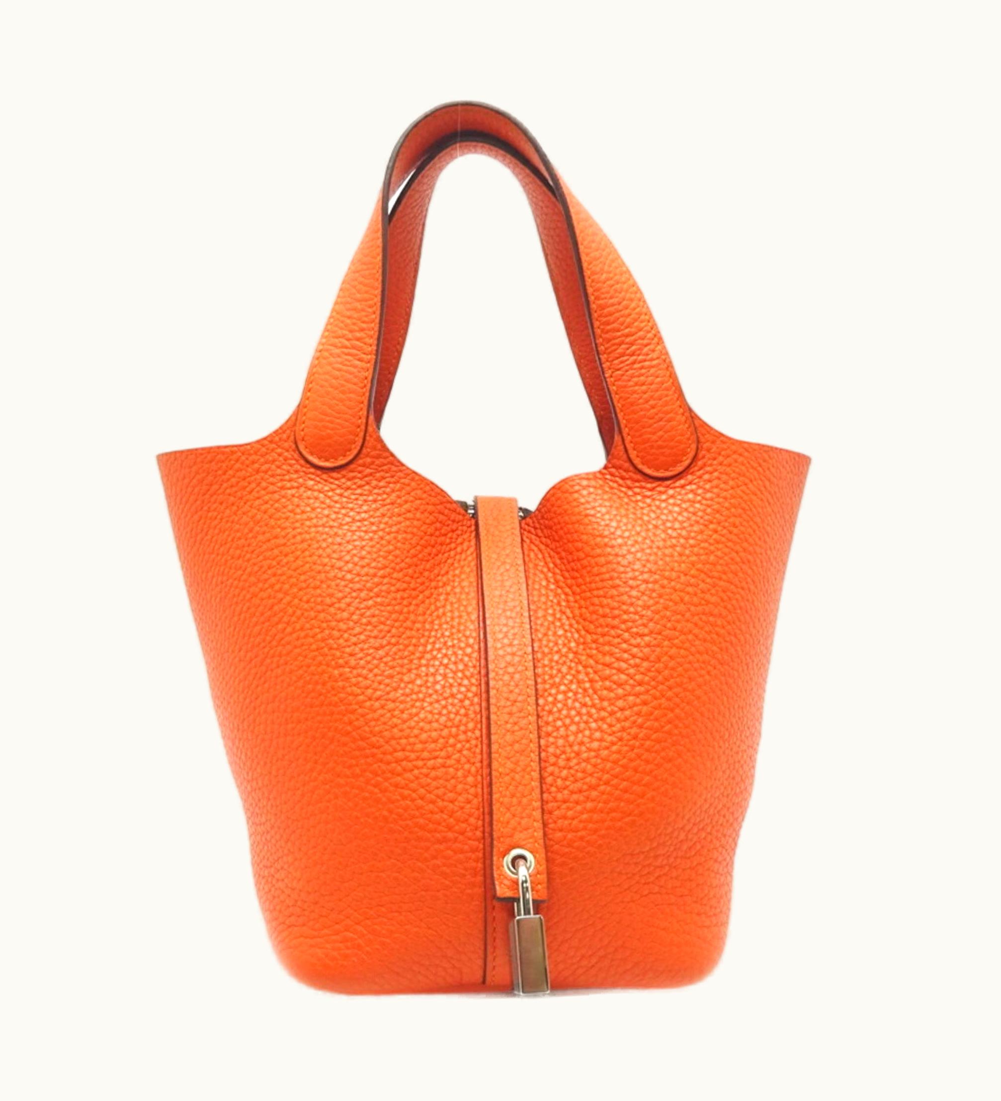 Hermès Hermès Picotin Lock PM T Engraved (Made In 2015) Ladies Handbag Taurillon Orange Poppy X Palladium Metal Fittings
