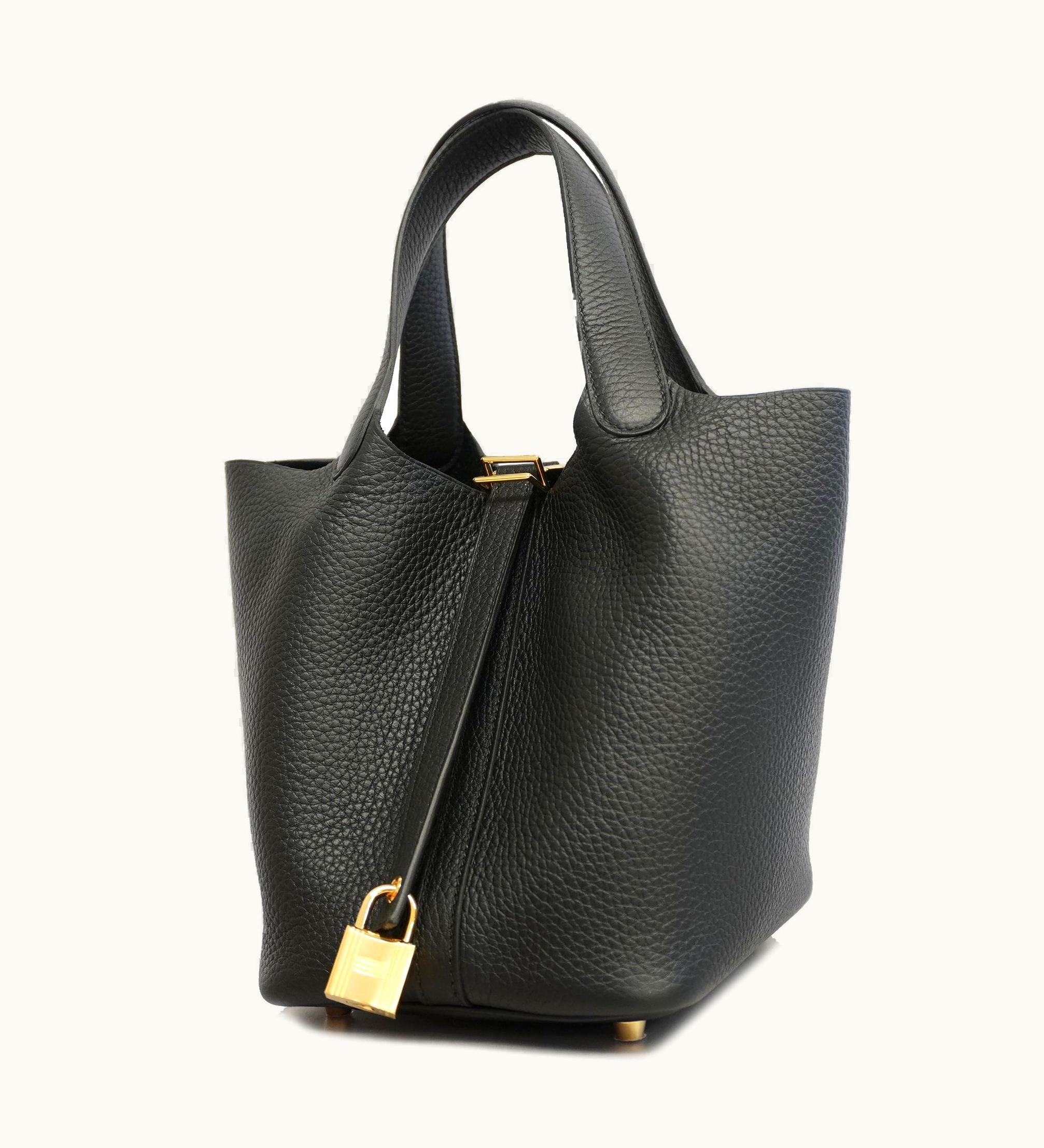 Hermès Hermès Handbag Picotin Lock PM U Engraved Taurillon Clemence Black Gold Metal