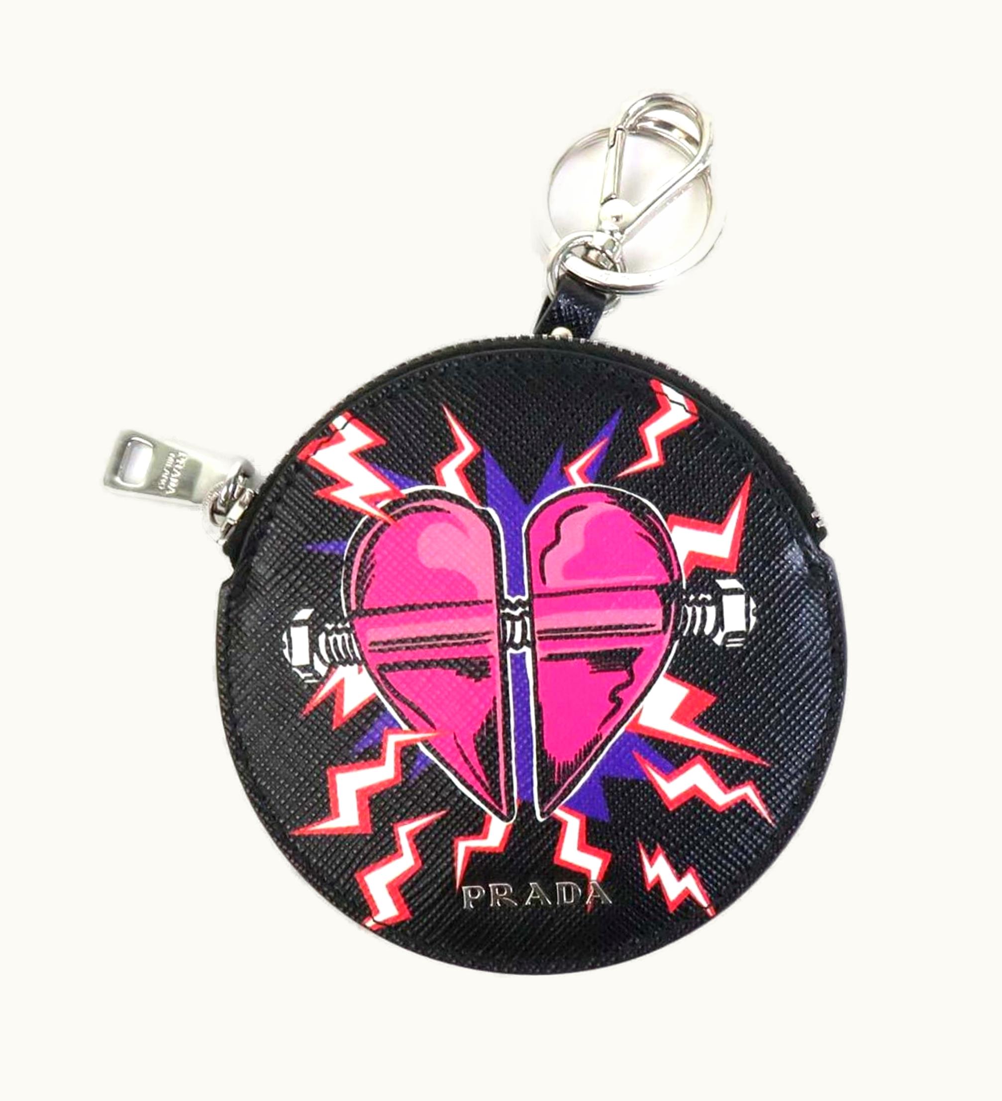 Prada Prada Coin Case Wallet Leather Black X Pink Series Silver Unisex 2Tl389