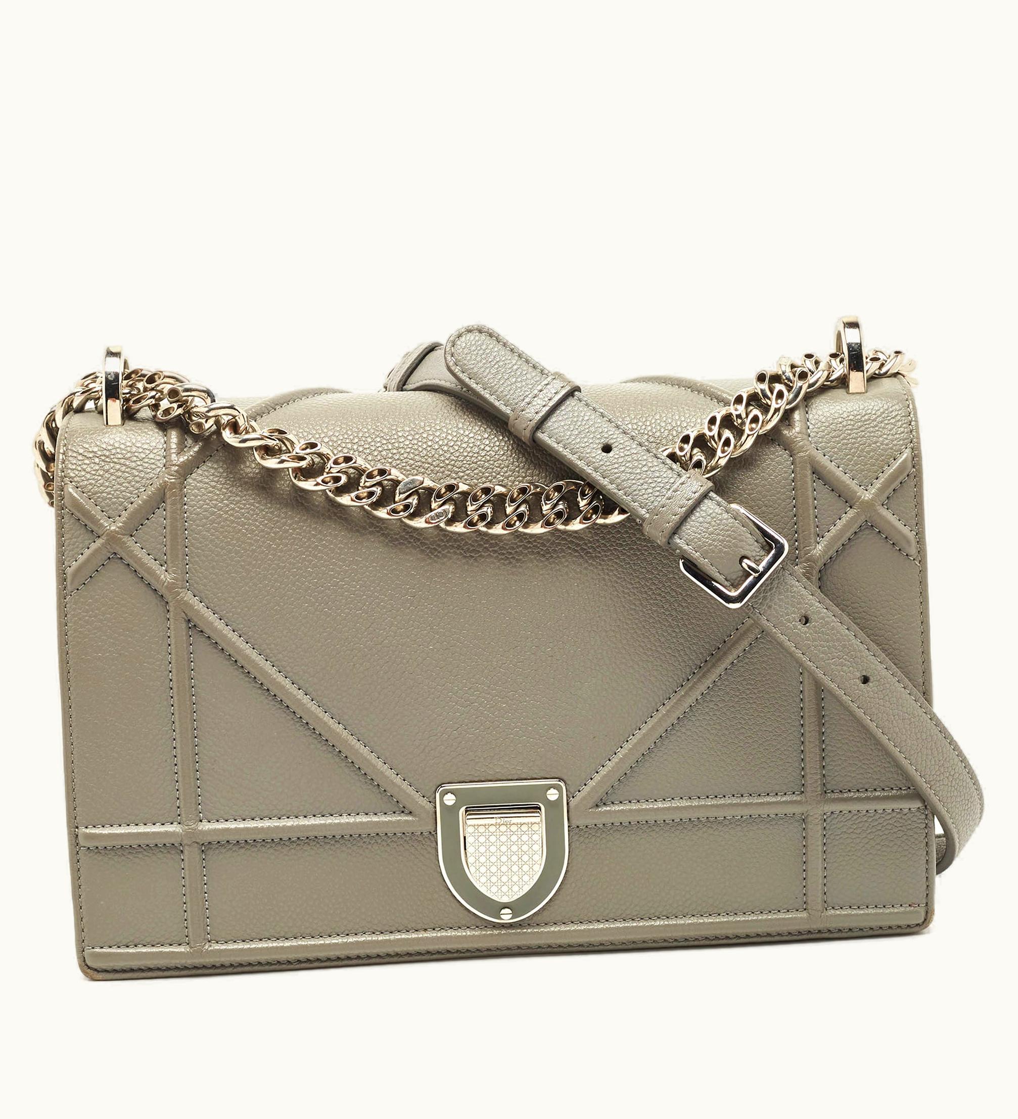 Dior Dior Grey Leather Medium Ama Flap Shoulder Bag