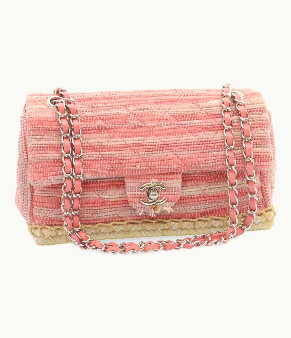 Chanel Chanel Chain Flap Shoulder Bag Turn Lock Canvas Pink CC
