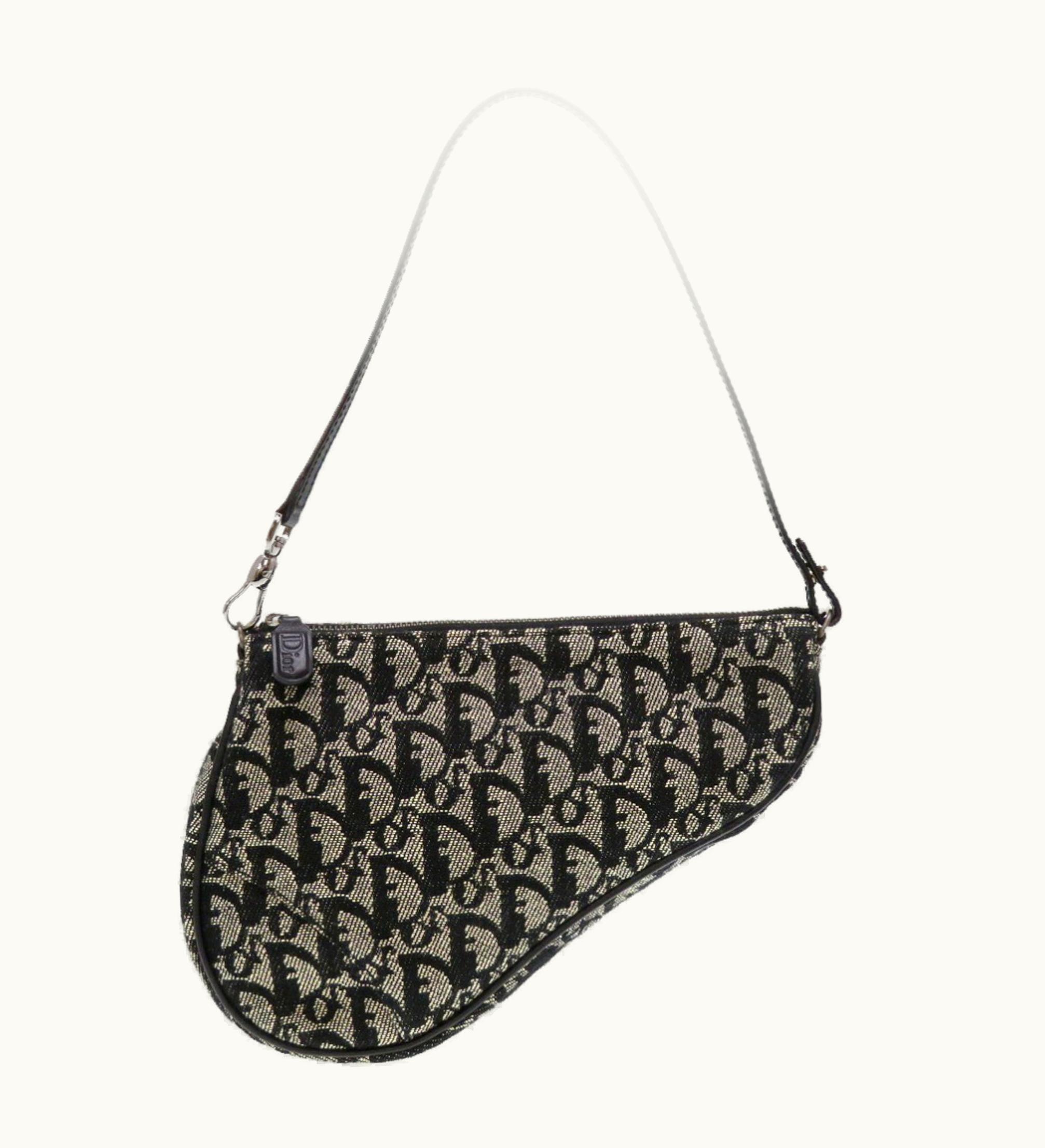 Dior Dior Christian Dior Saddle Pouch Trotter Canvas Black Handbag