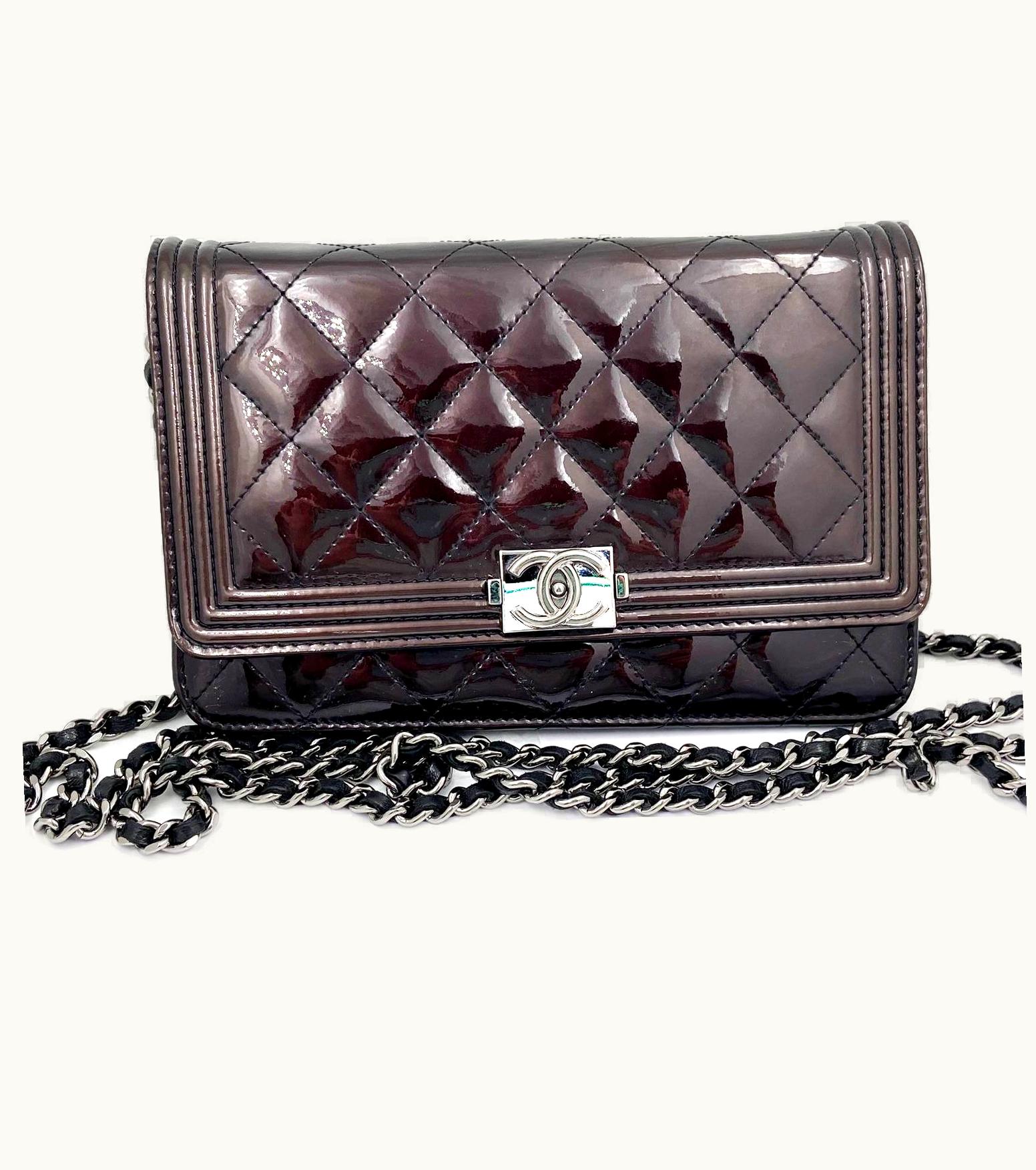 Chanel Chanel Burgundy Patent Leather Boy Wallet On Chain Woc Crossbody Bag