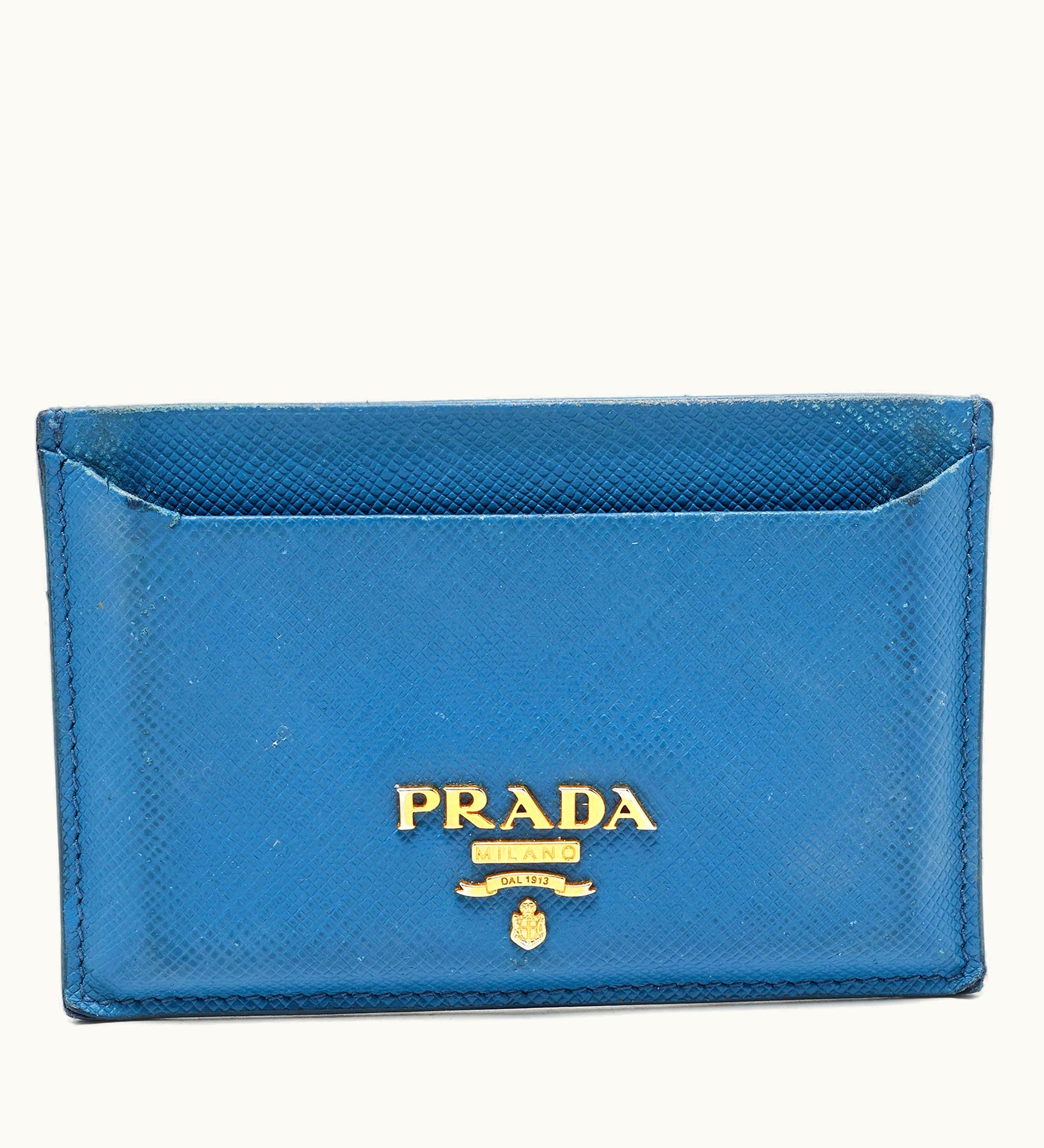 Prada Prada Blue Saffiano Metal Leather Logo Card Holder
