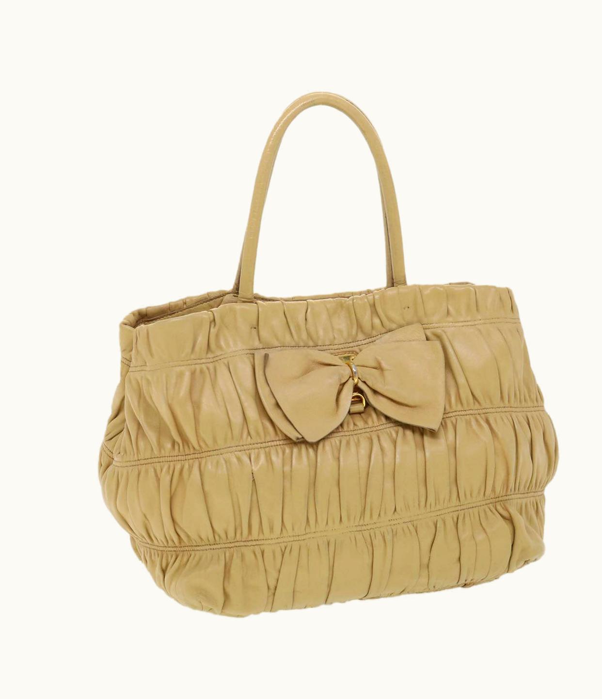 Prada PRADA Classic Leather Hand Bag Beige