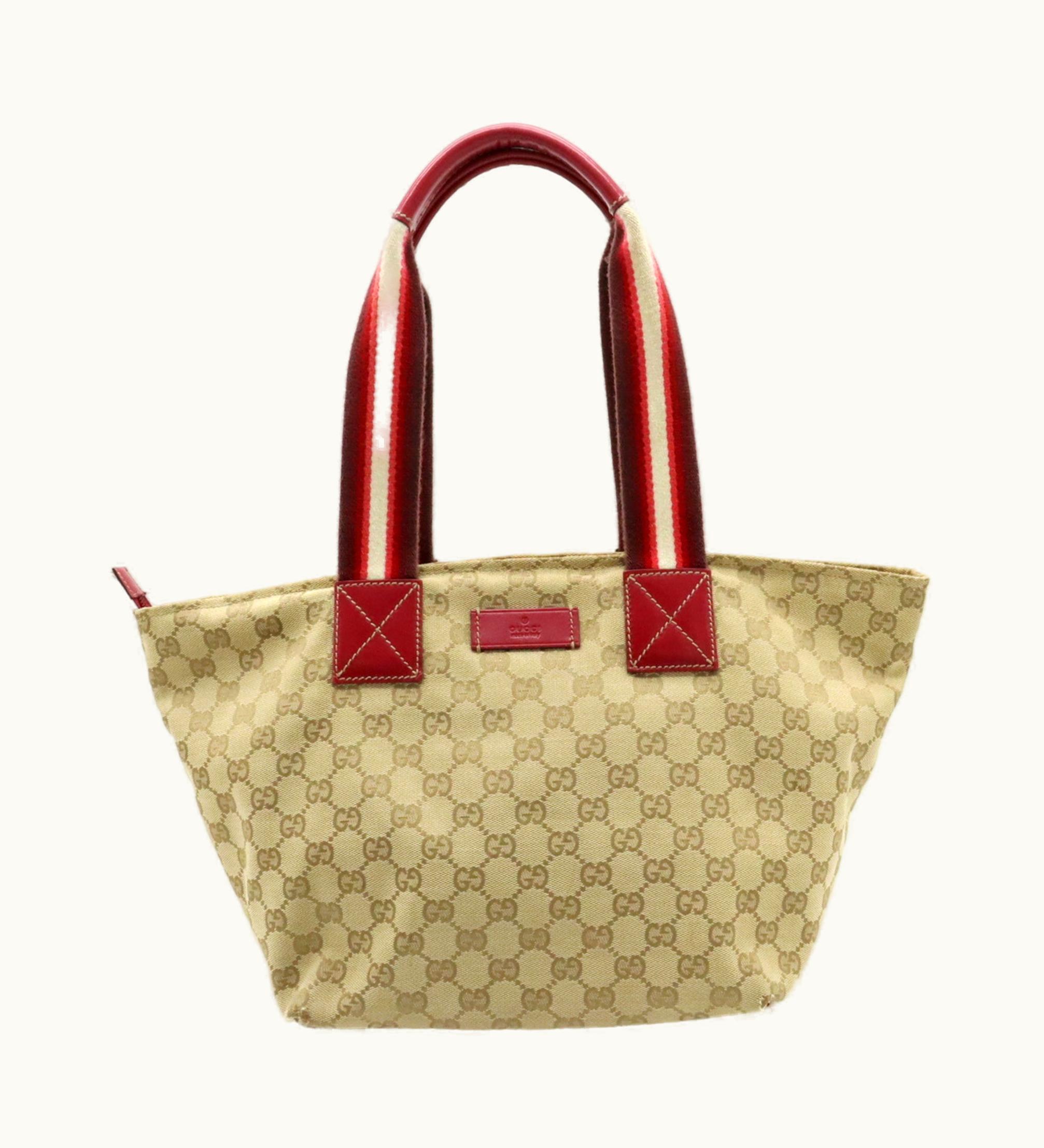 Gucci Gucci GG Canvas Tote Bag Shoulder Leather Beige Cochineal Red Ivory 131230