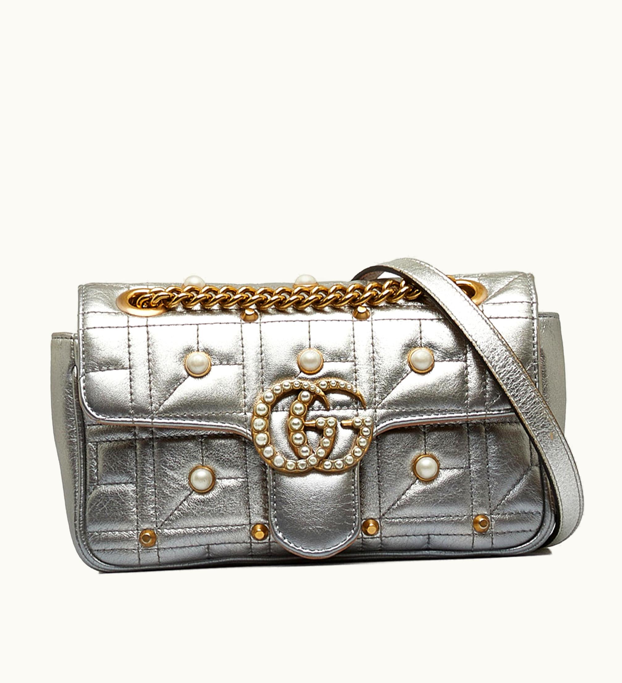 Gucci Gucci Mini GG Marmont Matelasse Pearl Crossbody Bag in White