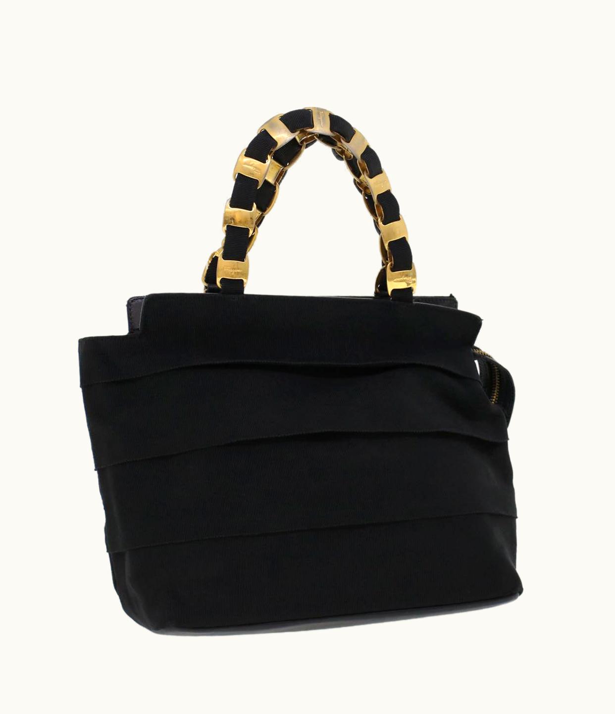 Salvatore Ferragamo Salvatore Ferragamo Chain Hand Bag Canvas Black Au-21-5251