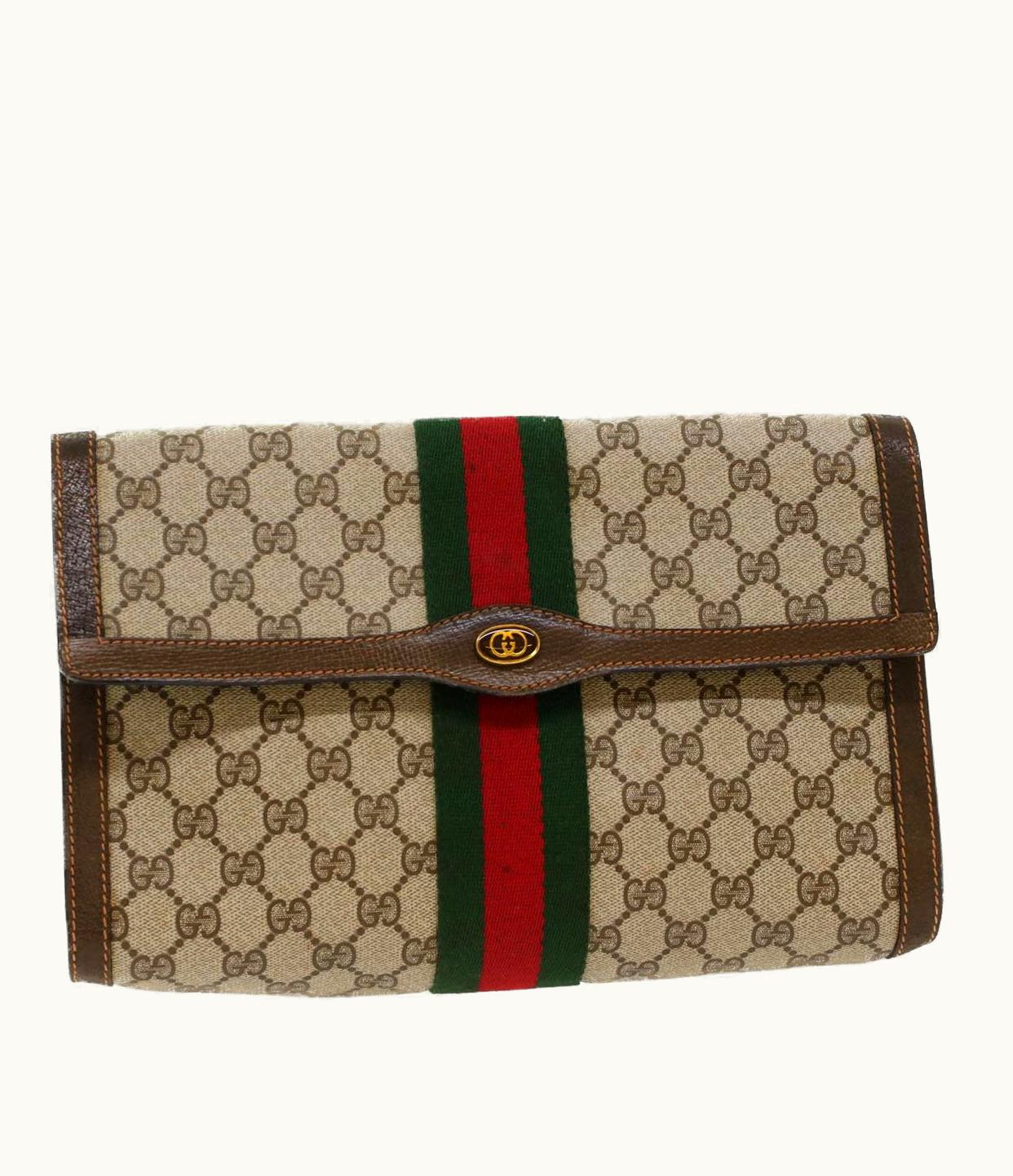 Gucci Gucci GG Canvas Web Sherry Line Clutch Bag Beige Red Green 84.01.007