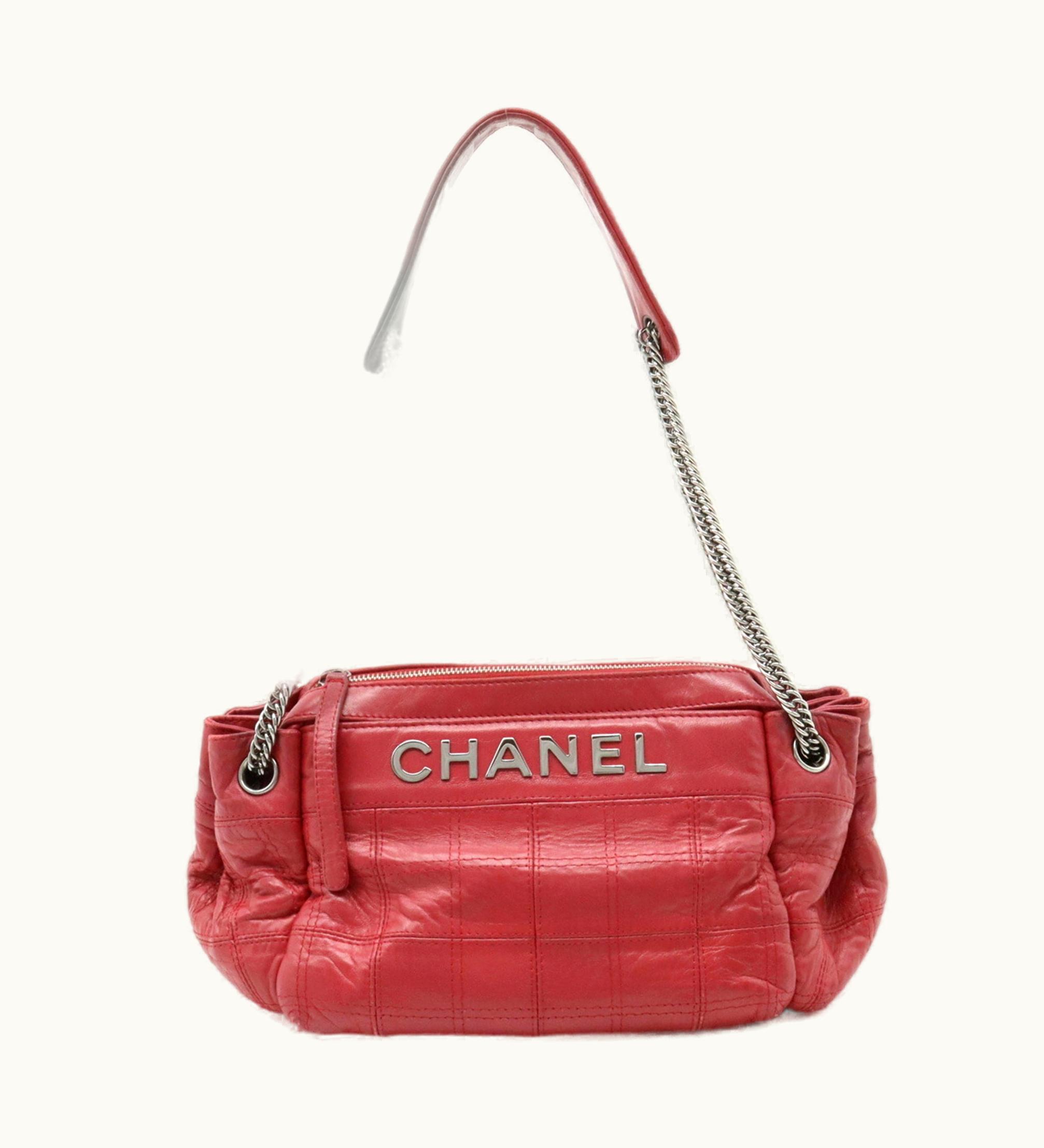 Chanel Chanel Chocolate Bar Chain Shoulder Bag Leather Rose Madder Pink Red