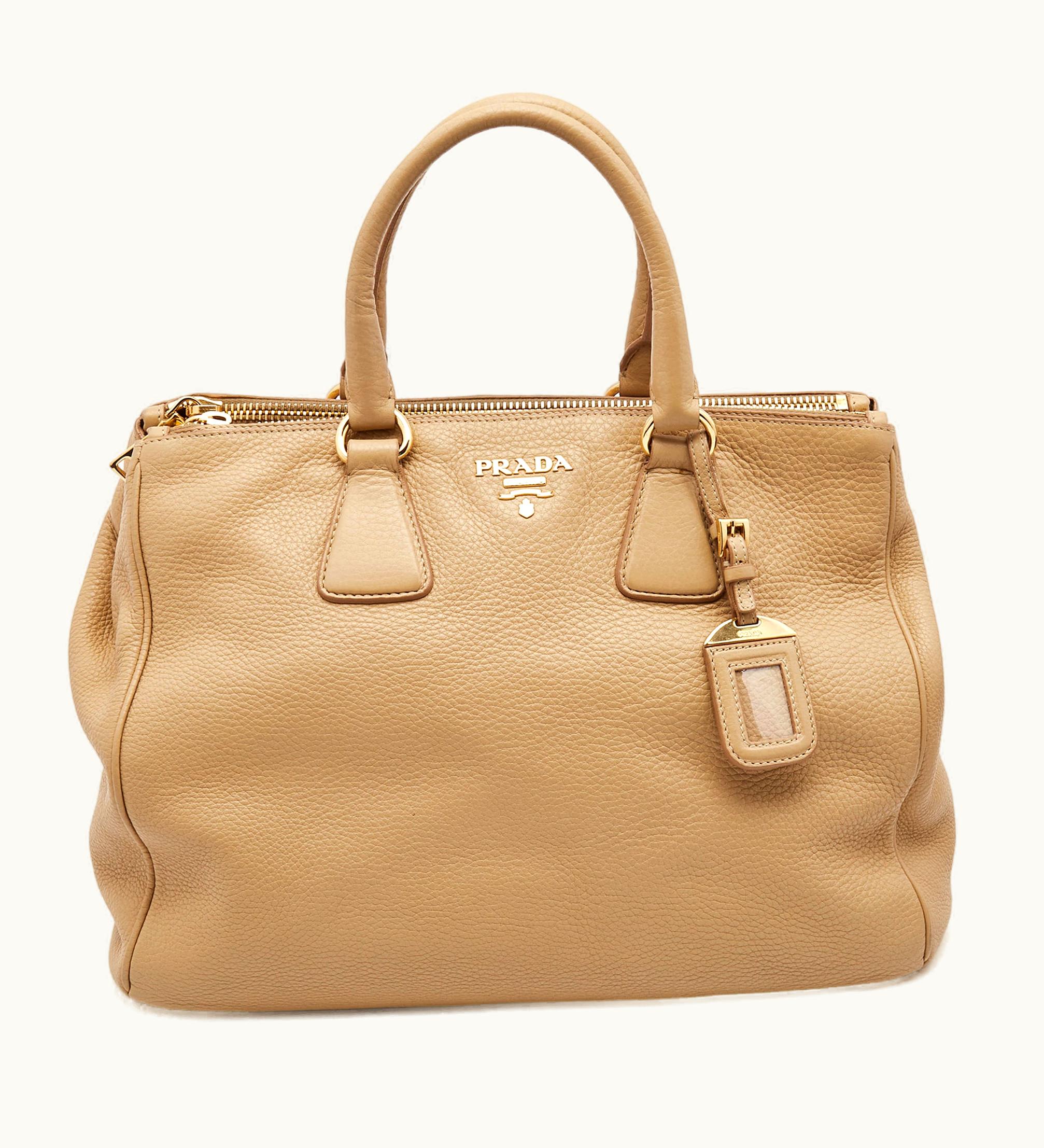 Prada Prada Beige Vitello Daino Leather Large Double Zip Tote