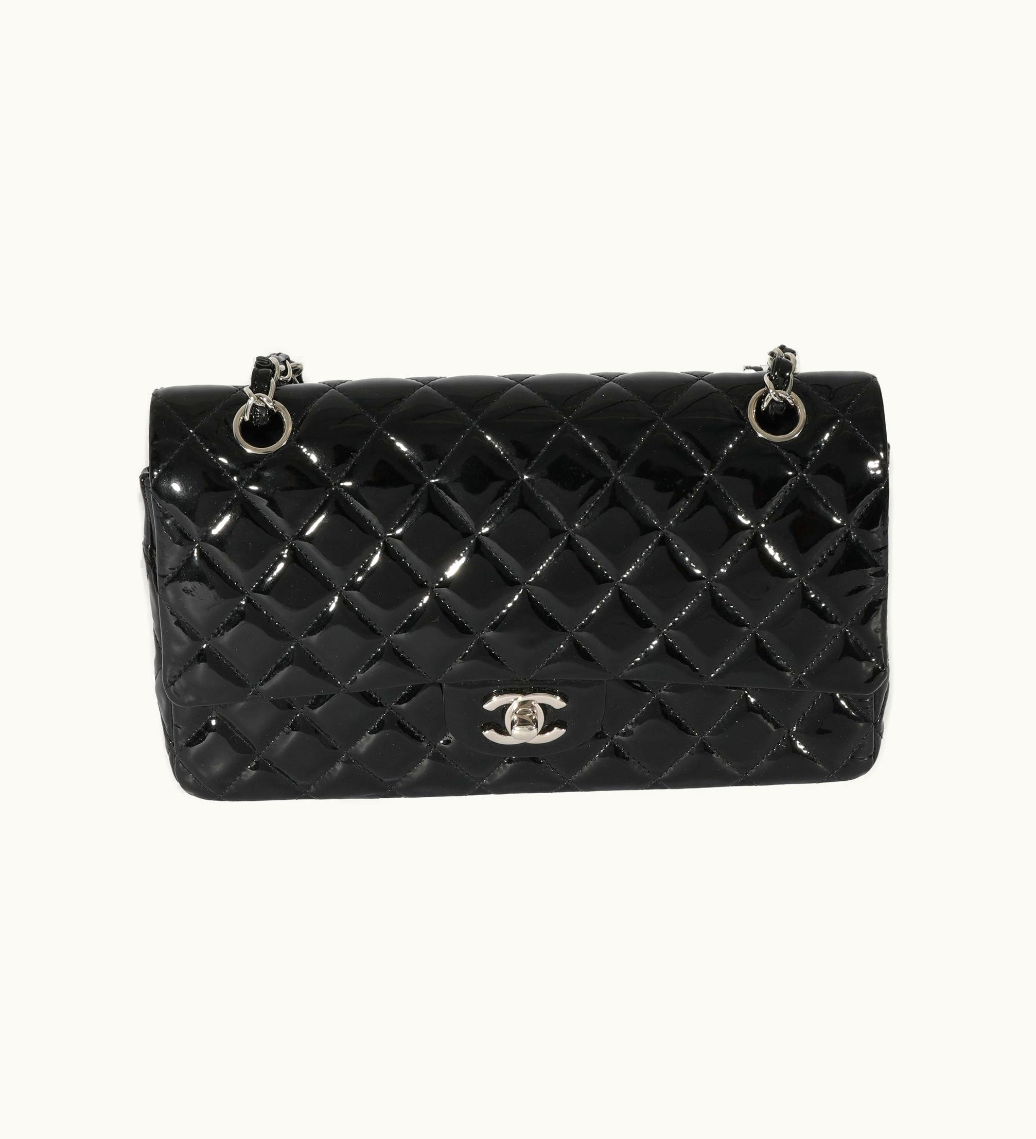 Chanel Chanel Classic Double Flap Bag Medium Patent Leather Crossbody - Black