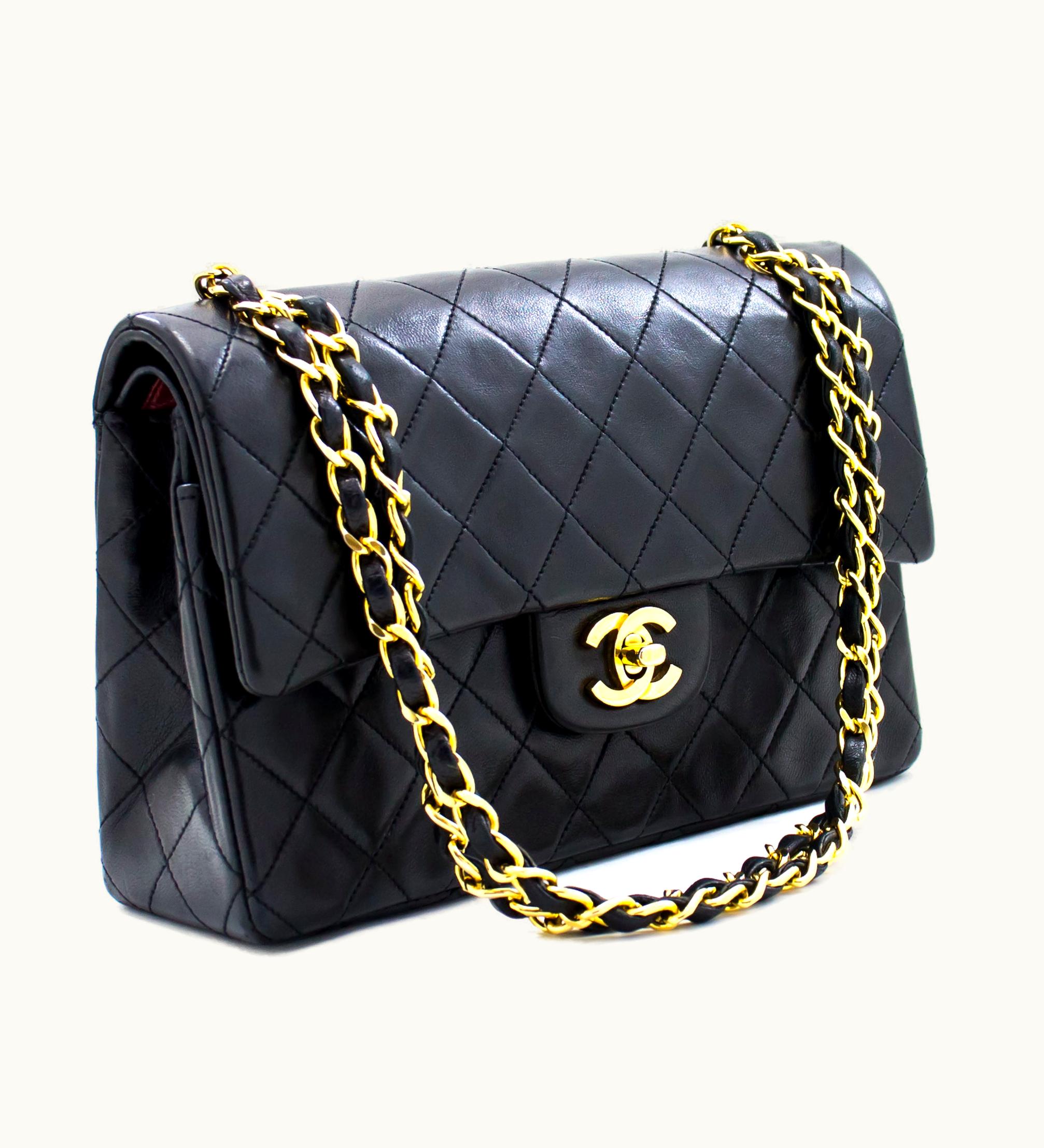 Chanel Chanel 2.55 Double Flap Small Chain Shoulder Bag Black Lambskin