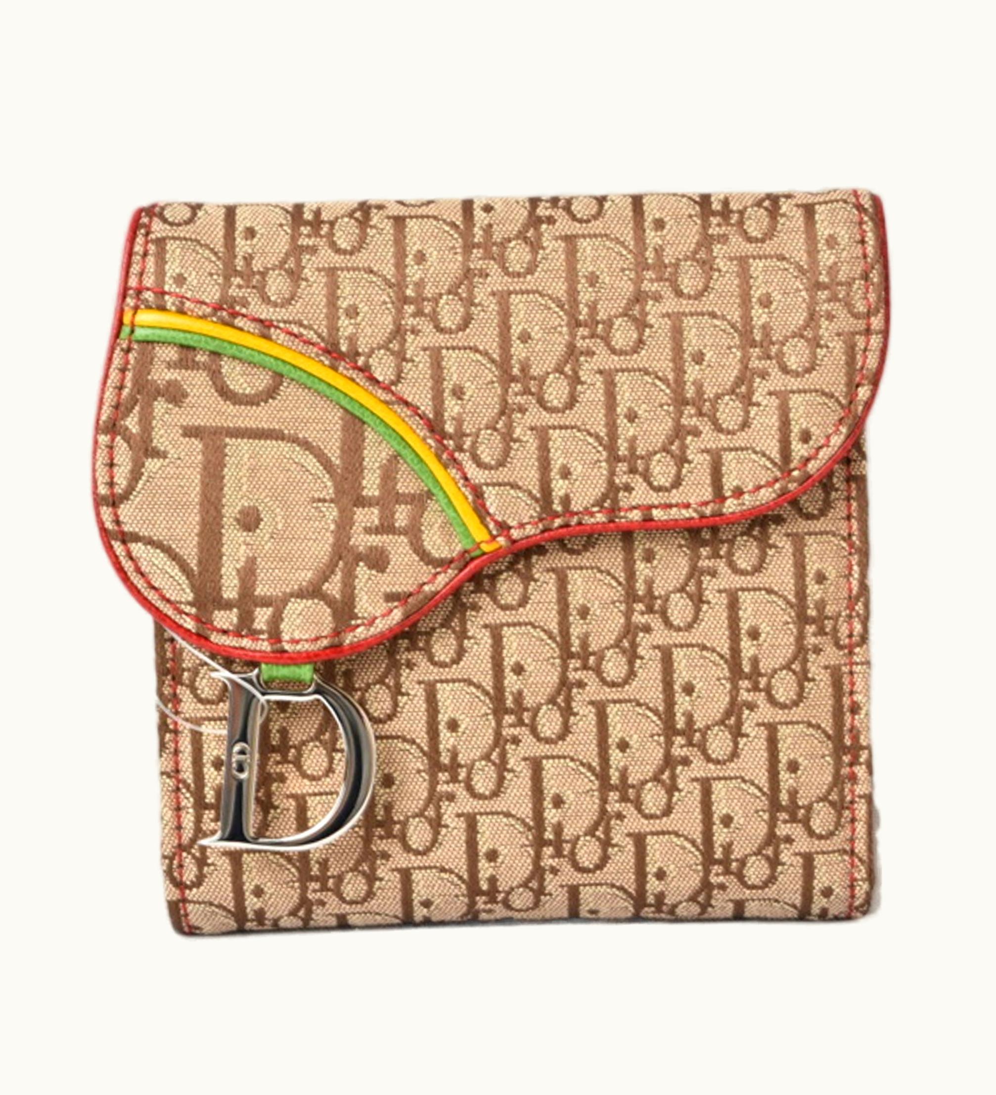 Dior Dior Christian Dior Wallet Trifold Folding Trotter Pattern Rasta Color Beige 43008
