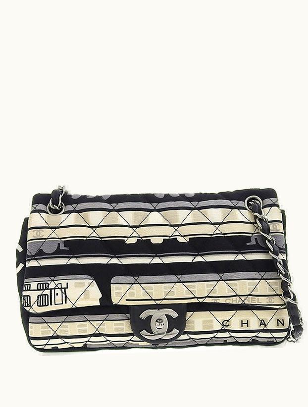 Chanel Chanel Around 2005 Made Canvas Central Station Classic Flap Chain Bag Black/White/Multi