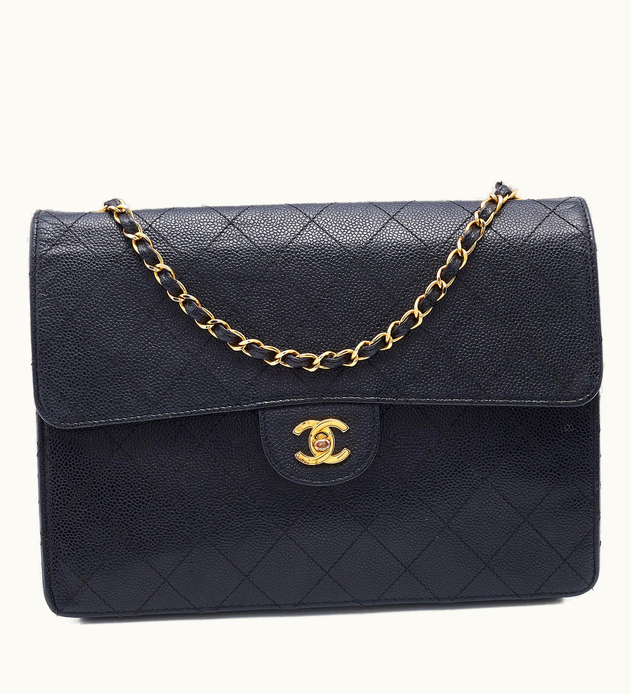Chanel Chanel Black Quilted Caviar Leather Vintage Flap Shoulder Bag