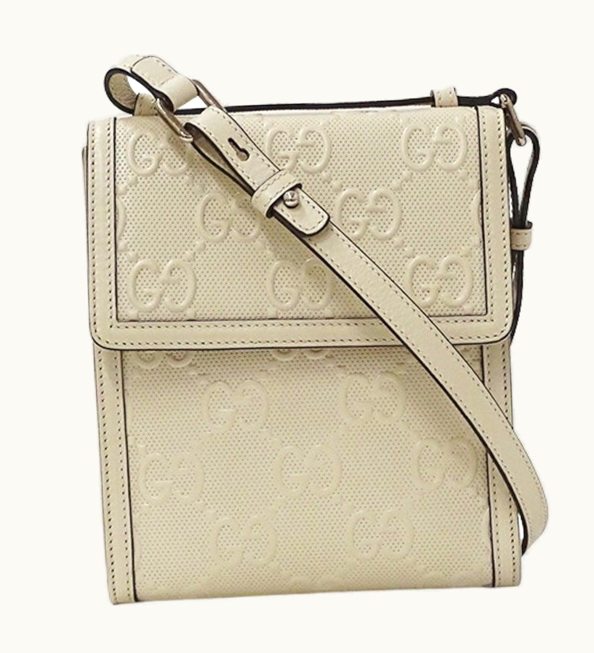 Gucci Gucci Bag Ladies Men Shoulder GG Embossed Leather White 625782