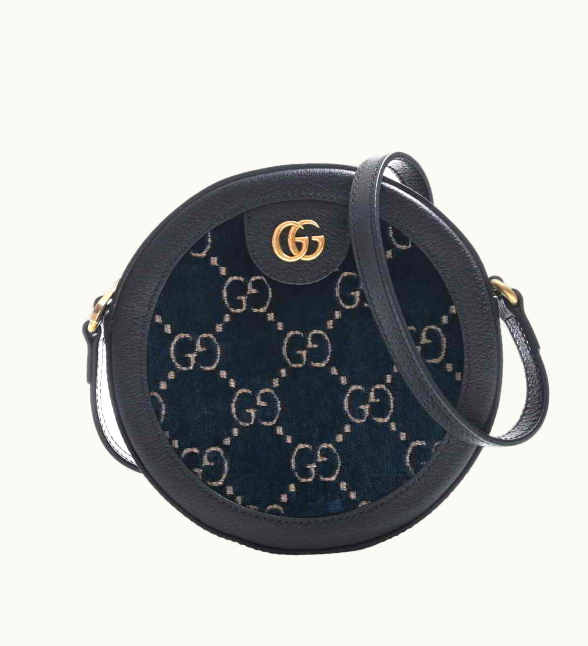 Gucci Gucci GG Velvet Round Shoulder Bag 574978 Black Navy Ladies