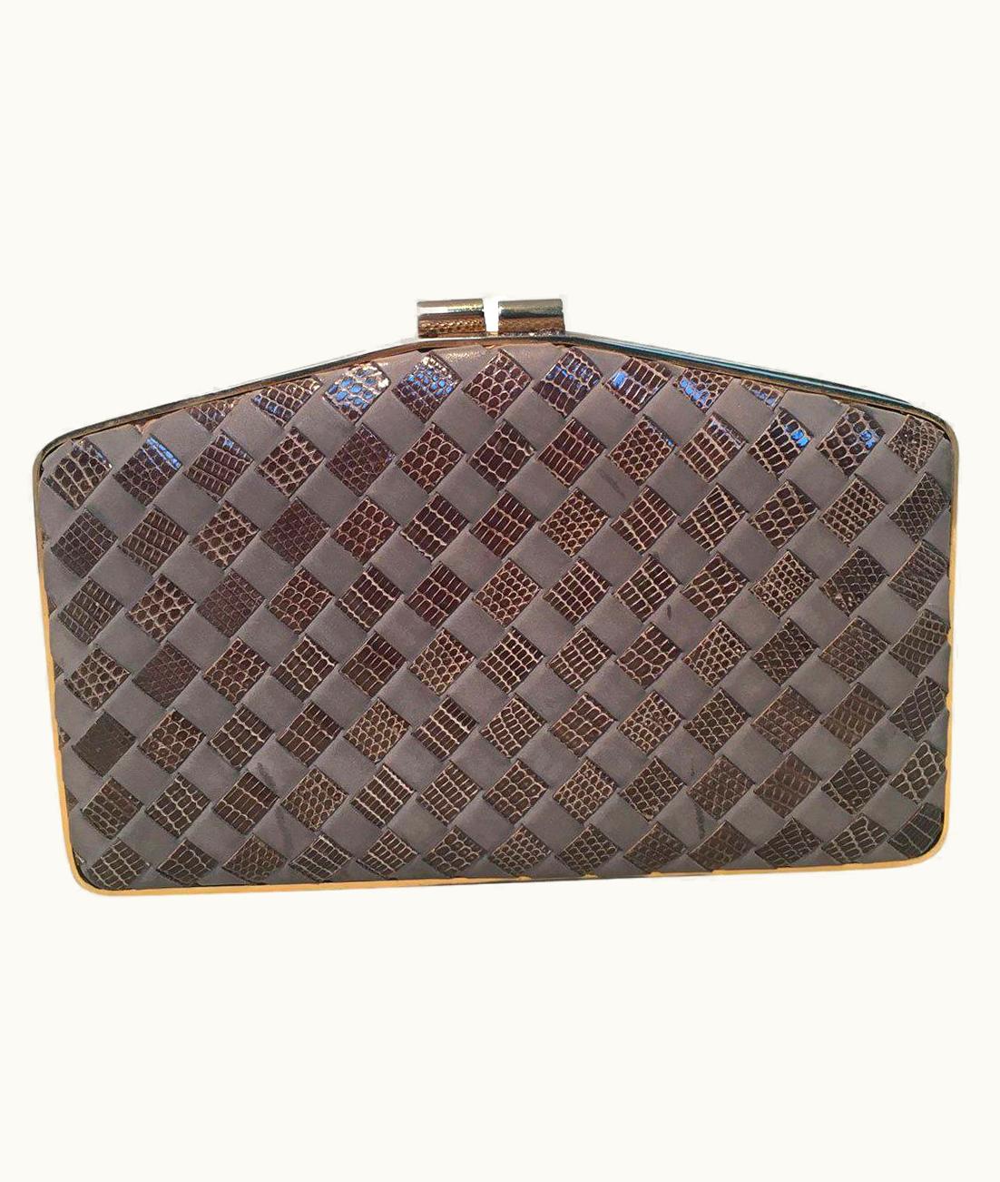 Bottega Veneta Bottega Veneta Vintage Woven Grey Lizard And Leather Clutch