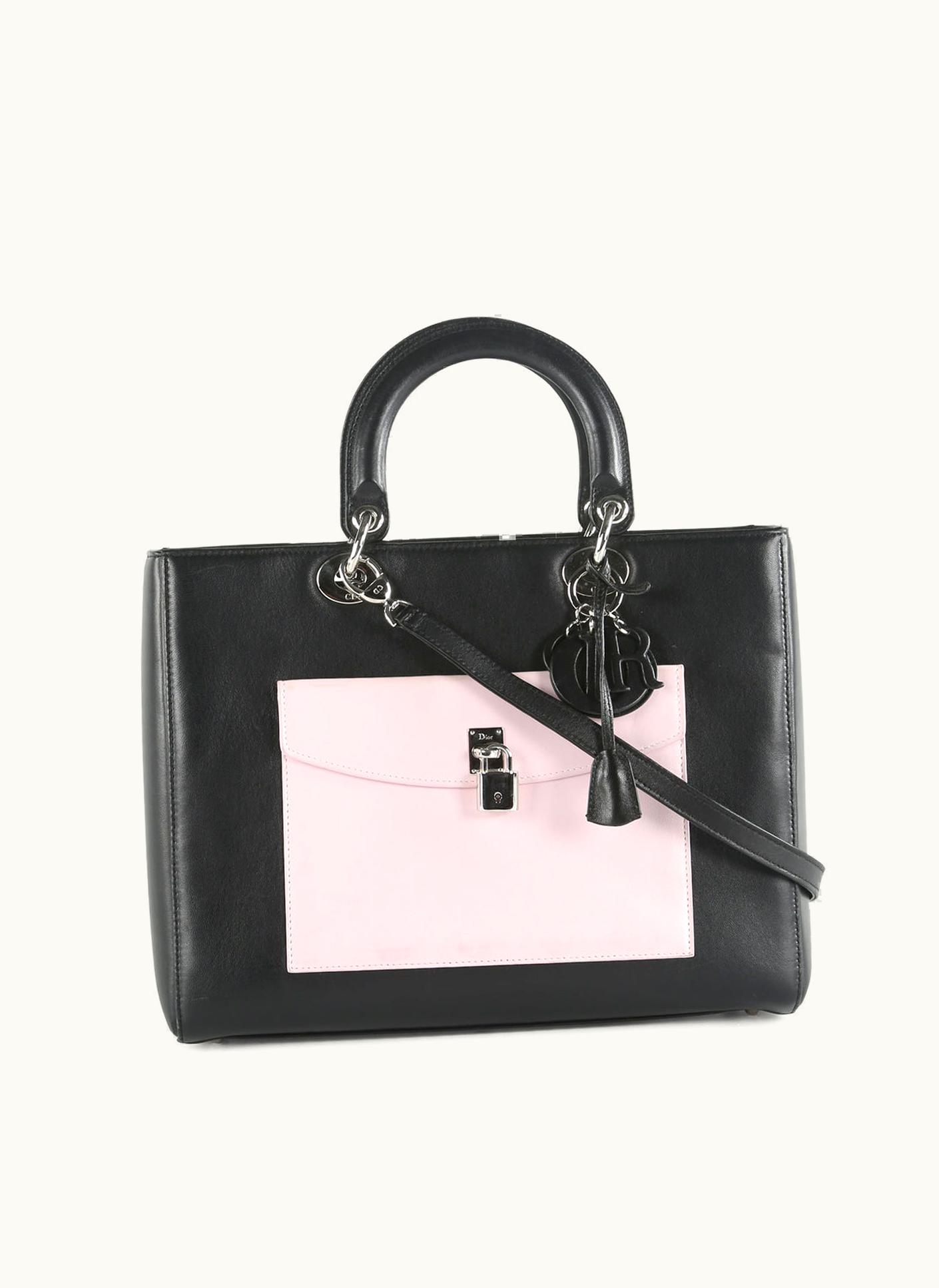 Dior Dior Christian Dior Black Leather Limited Edition Pocket Large Lady Dior Tote Bag