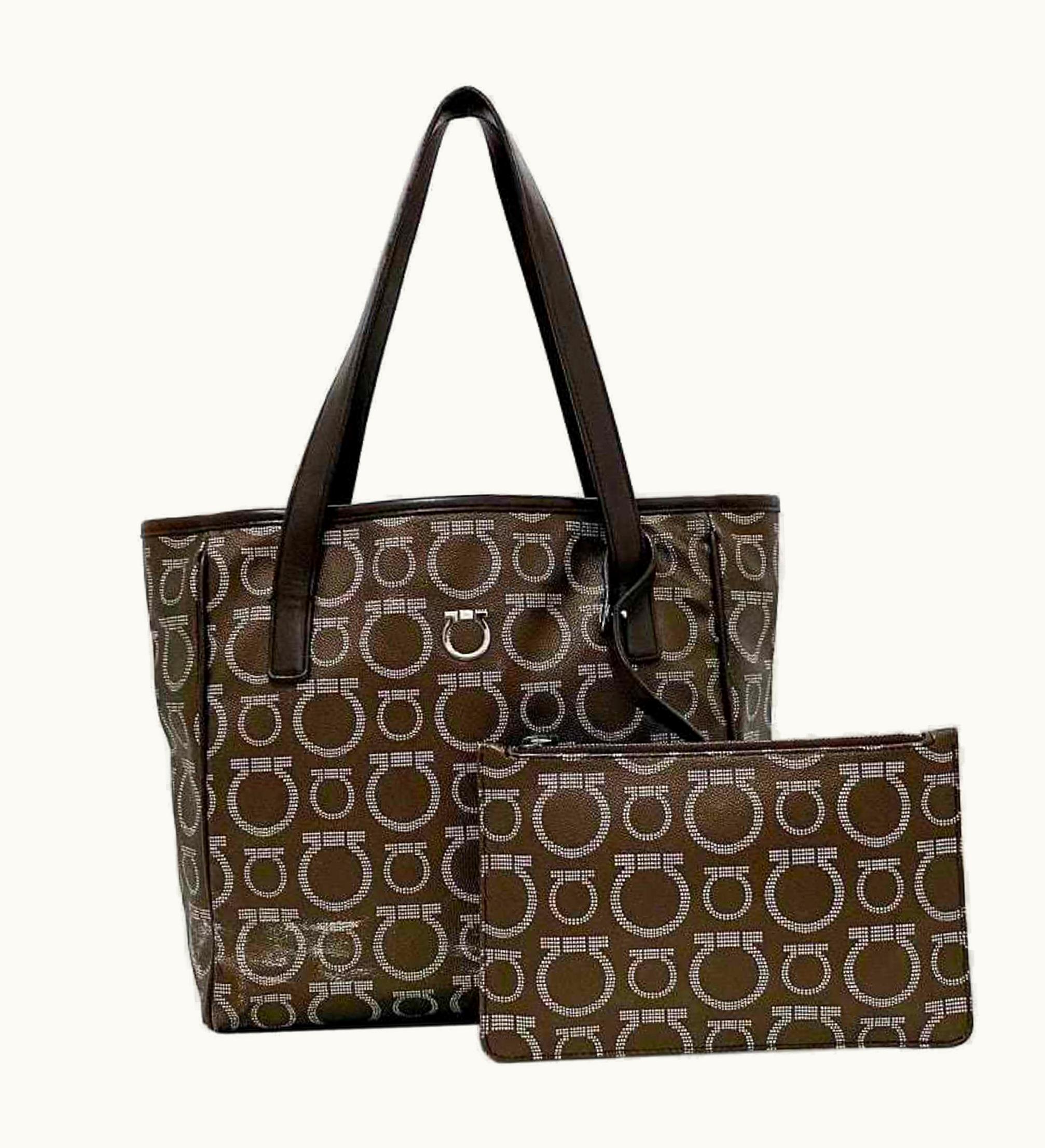 Salvatore Ferragamo Salvatore Ferragamo Tote Bag Metallic Brown Silver Gancini Au-21 Pvc Leather Ladies