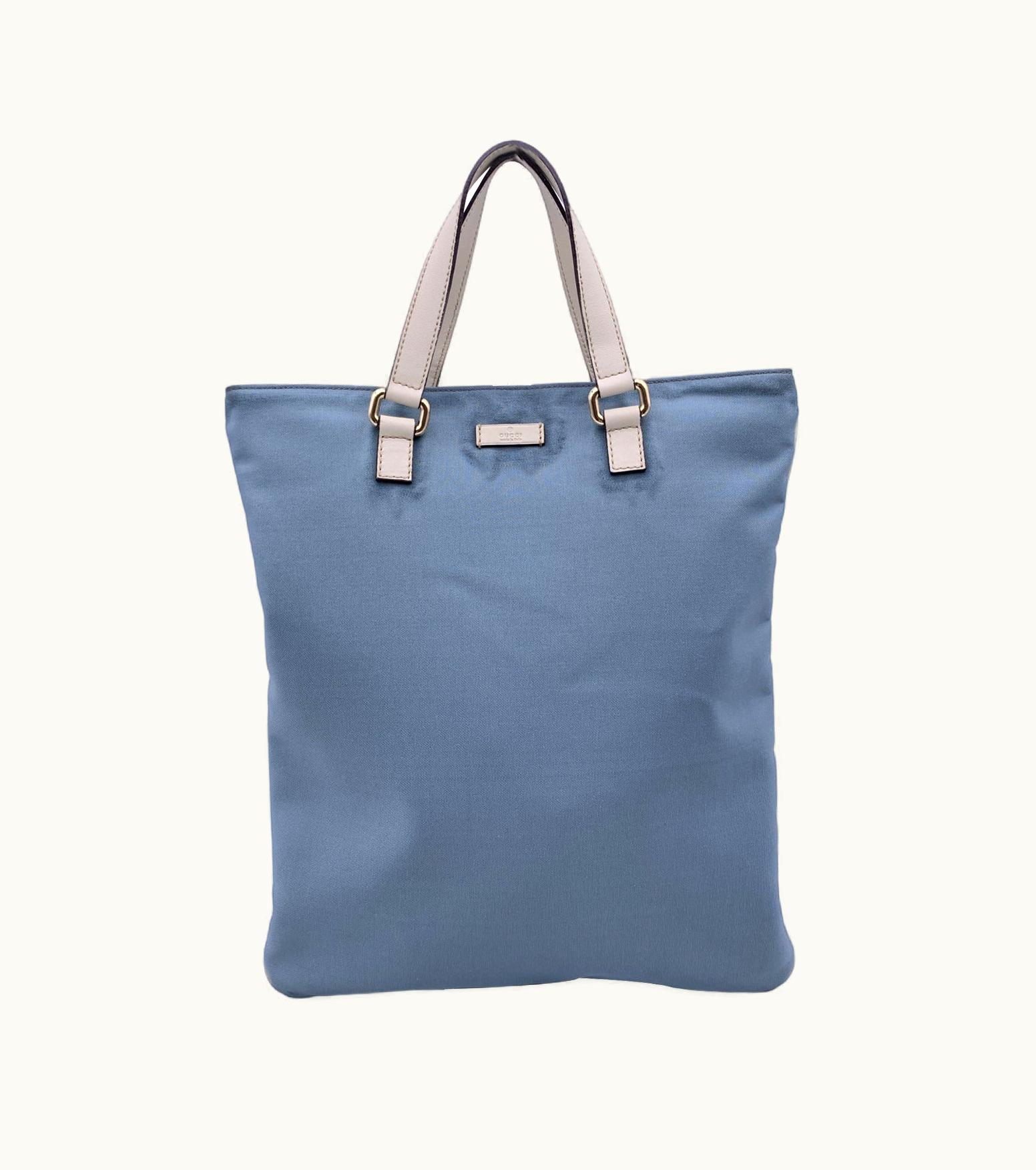 Gucci Gucci Light Blue Nylon Canvas Flat Vertical Tote Bag Handbag