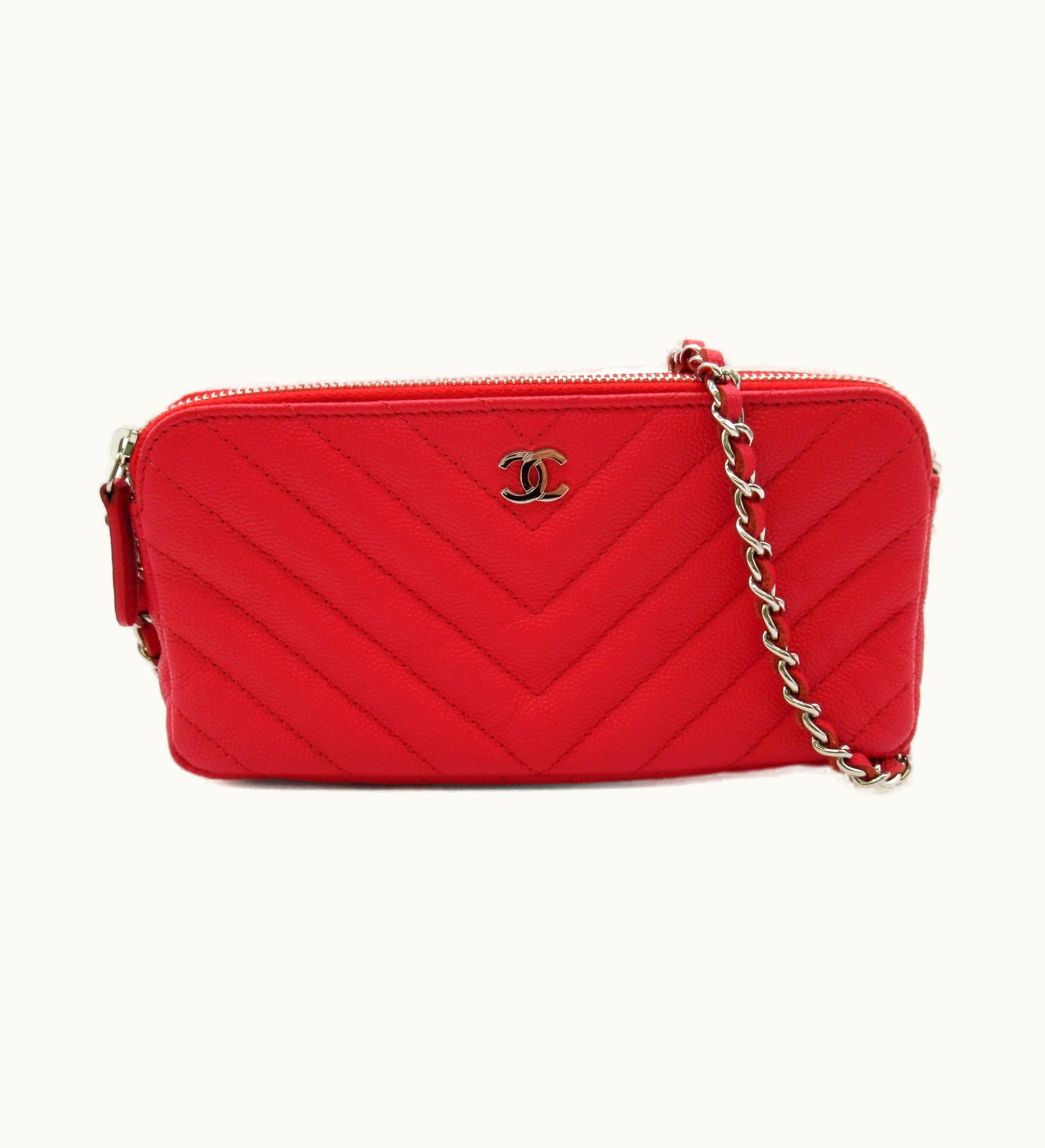 Chanel Chanel Chain Wallet Shoulder Bag Red Calfskin [Cowhide]