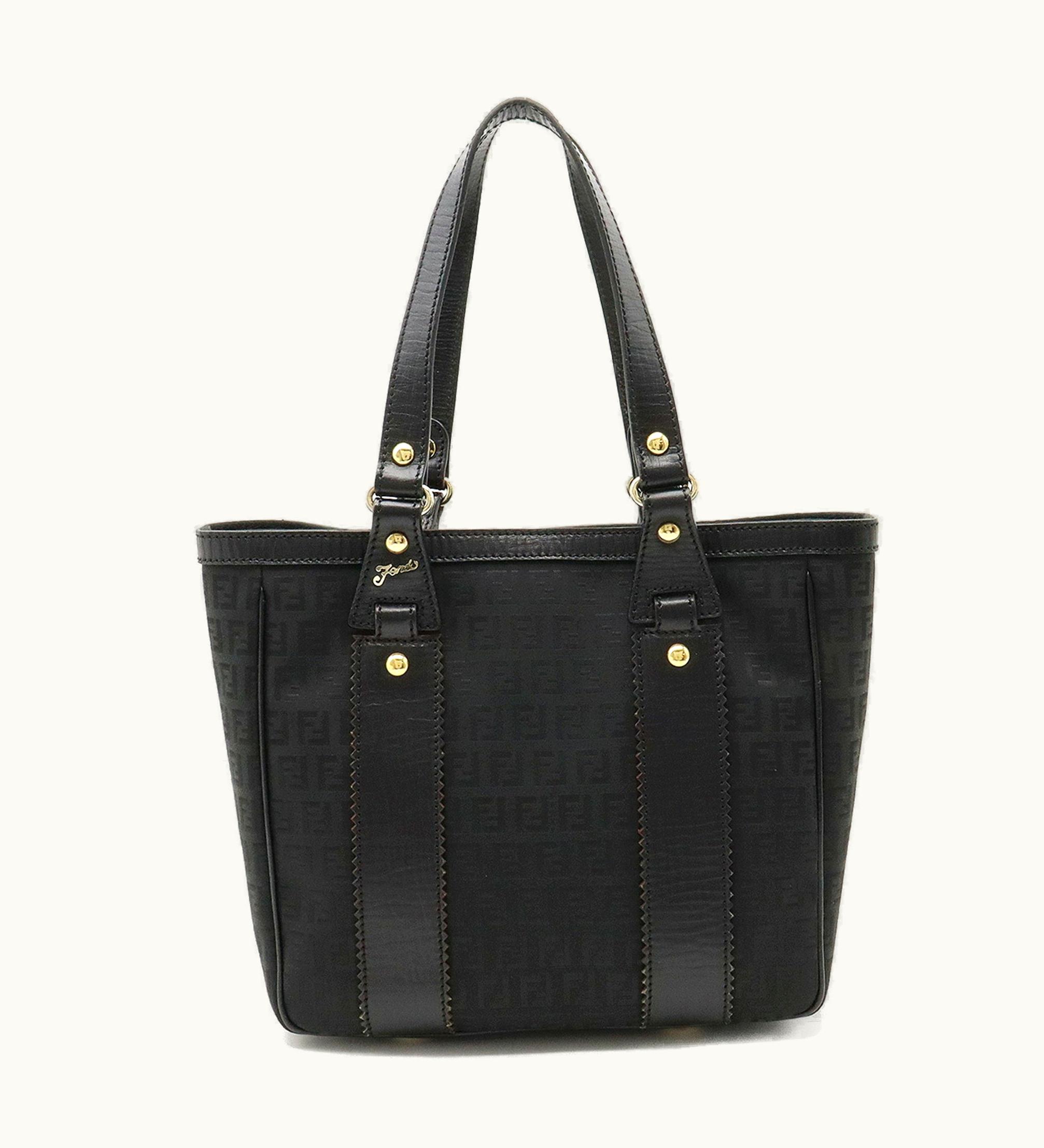 Fendi Fendi Zucchino Zucca Pattern Tote Bag Shoulder Canvas Leather Black 8Bh161