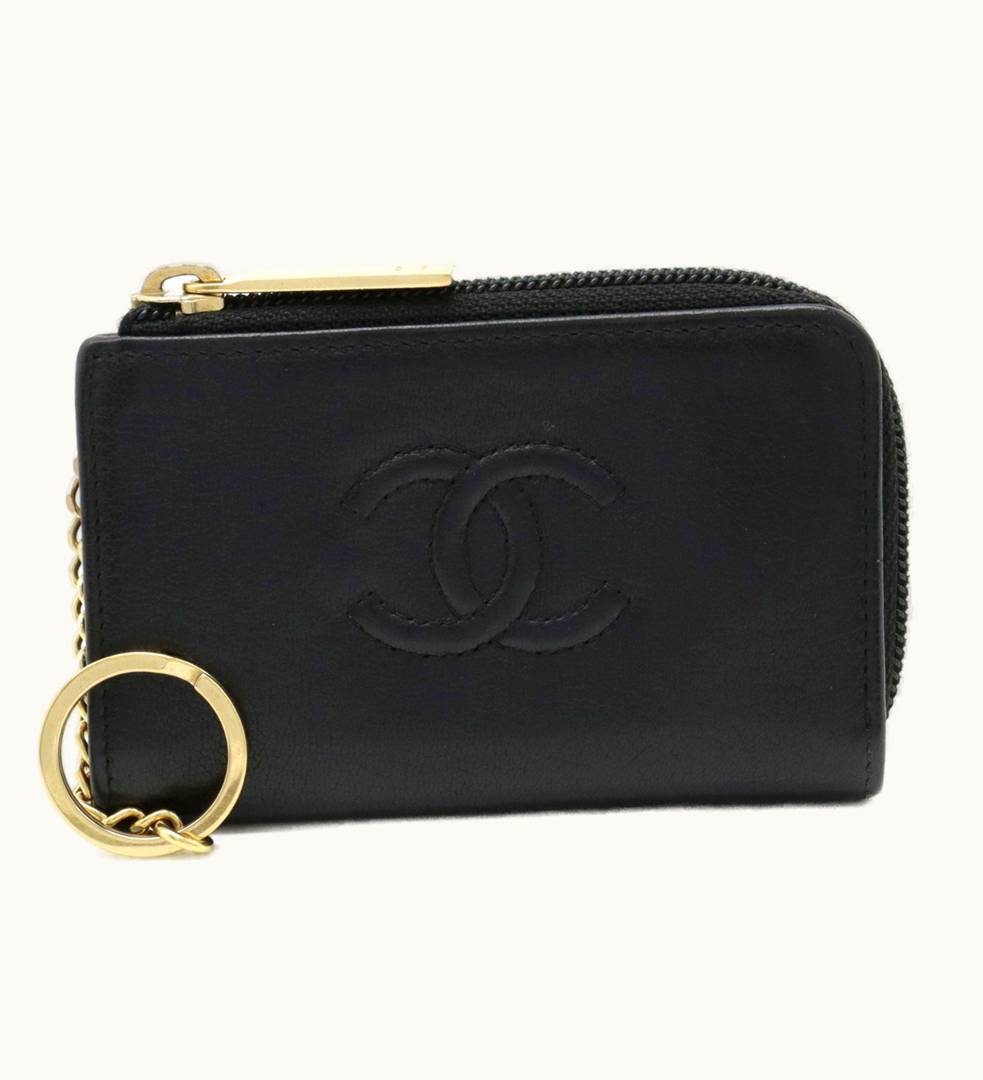 Chanel Chanel Cocomark Coin Case Purse L-Shaped Leather Black A68885