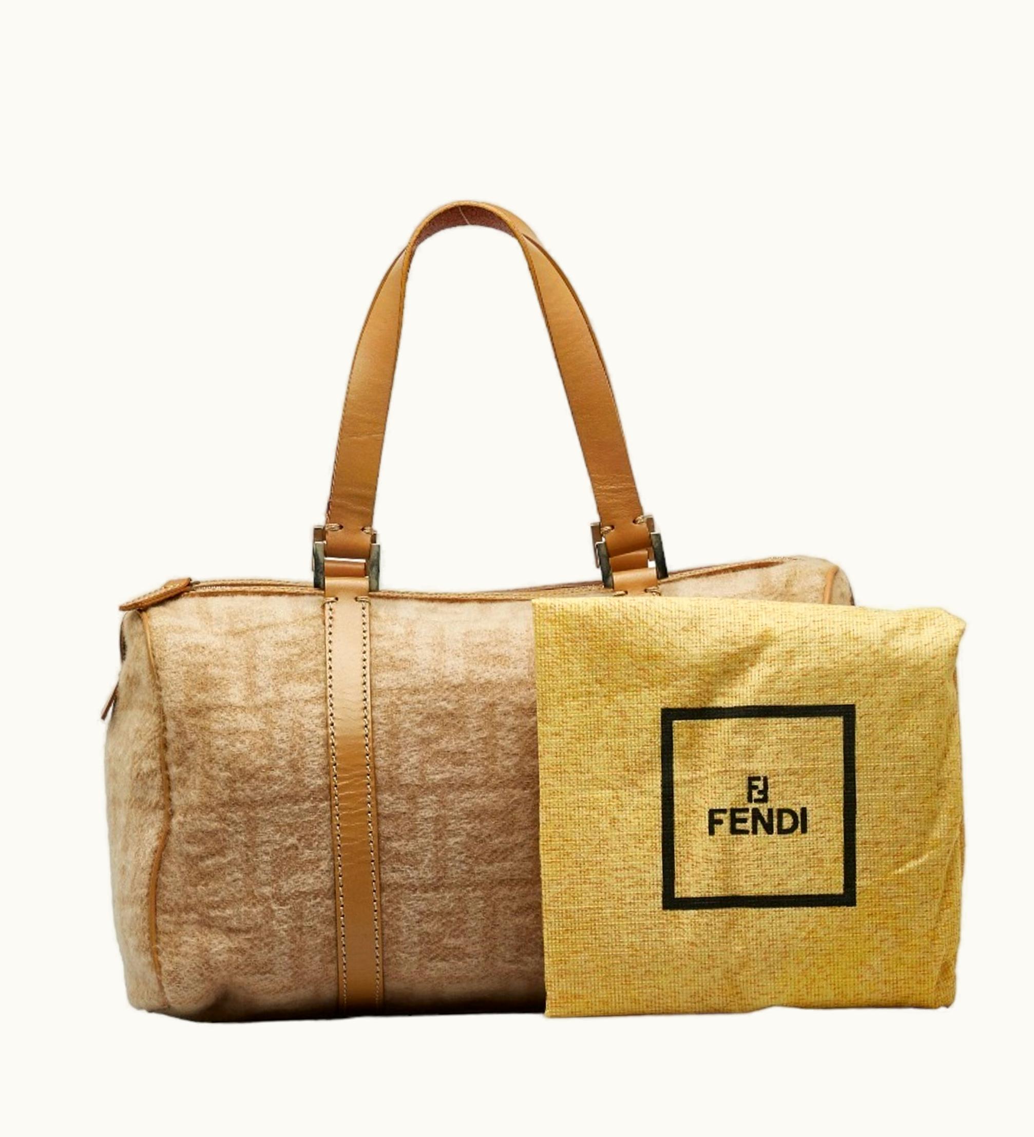 Fendi Fendi Zucca Handbag 16327 Beige Wool Leather Women's