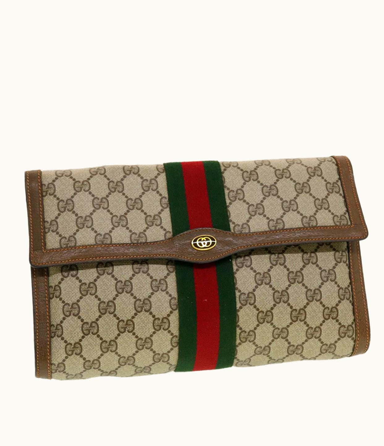 Gucci Gucci GG Canvas Web Sherry Line Clutch Bag Beige Red 89.01.007