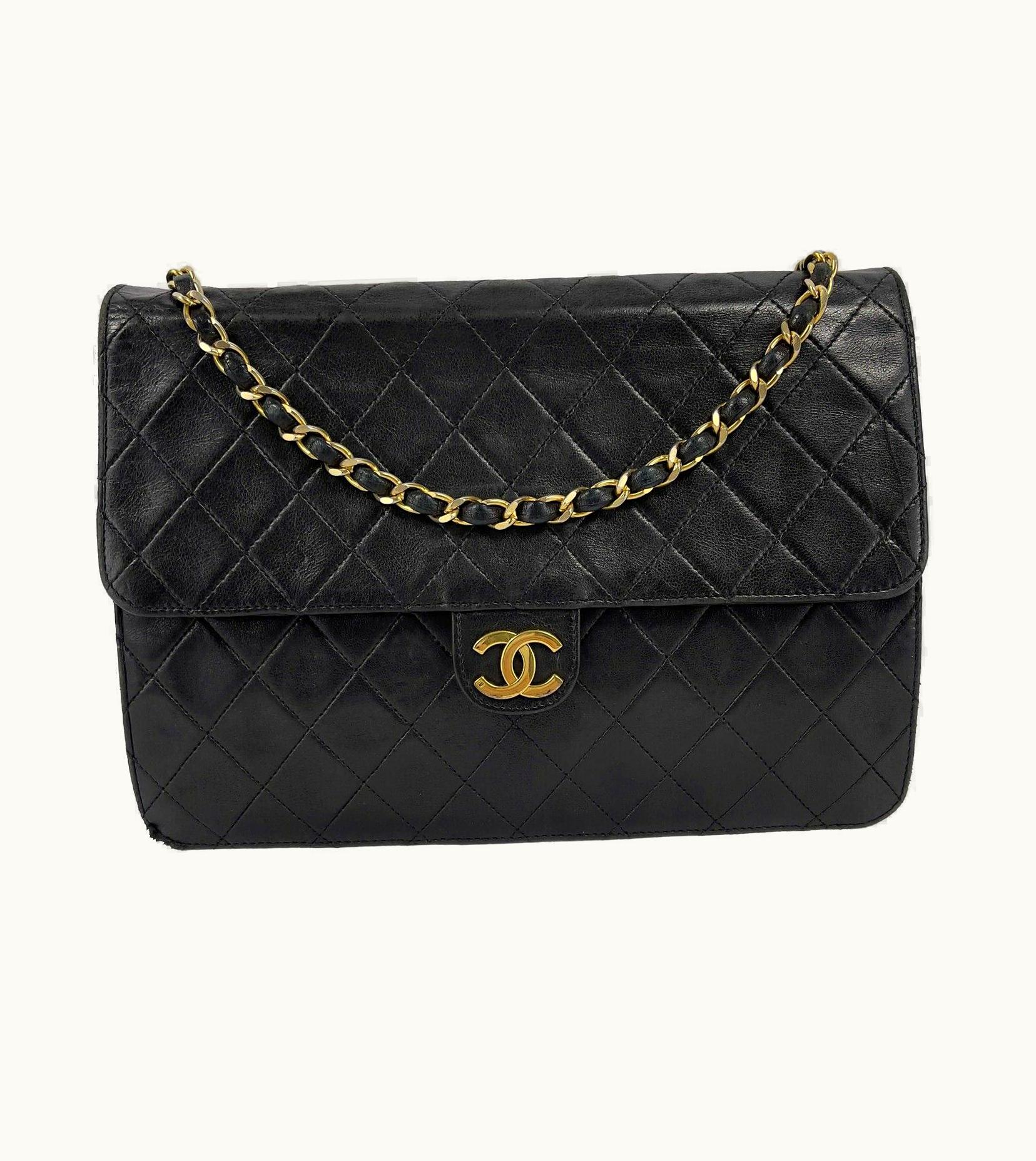 Chanel Chanel - Vtg CC Logo Old Medium Black Matelasse Quilted Shoulder Bag