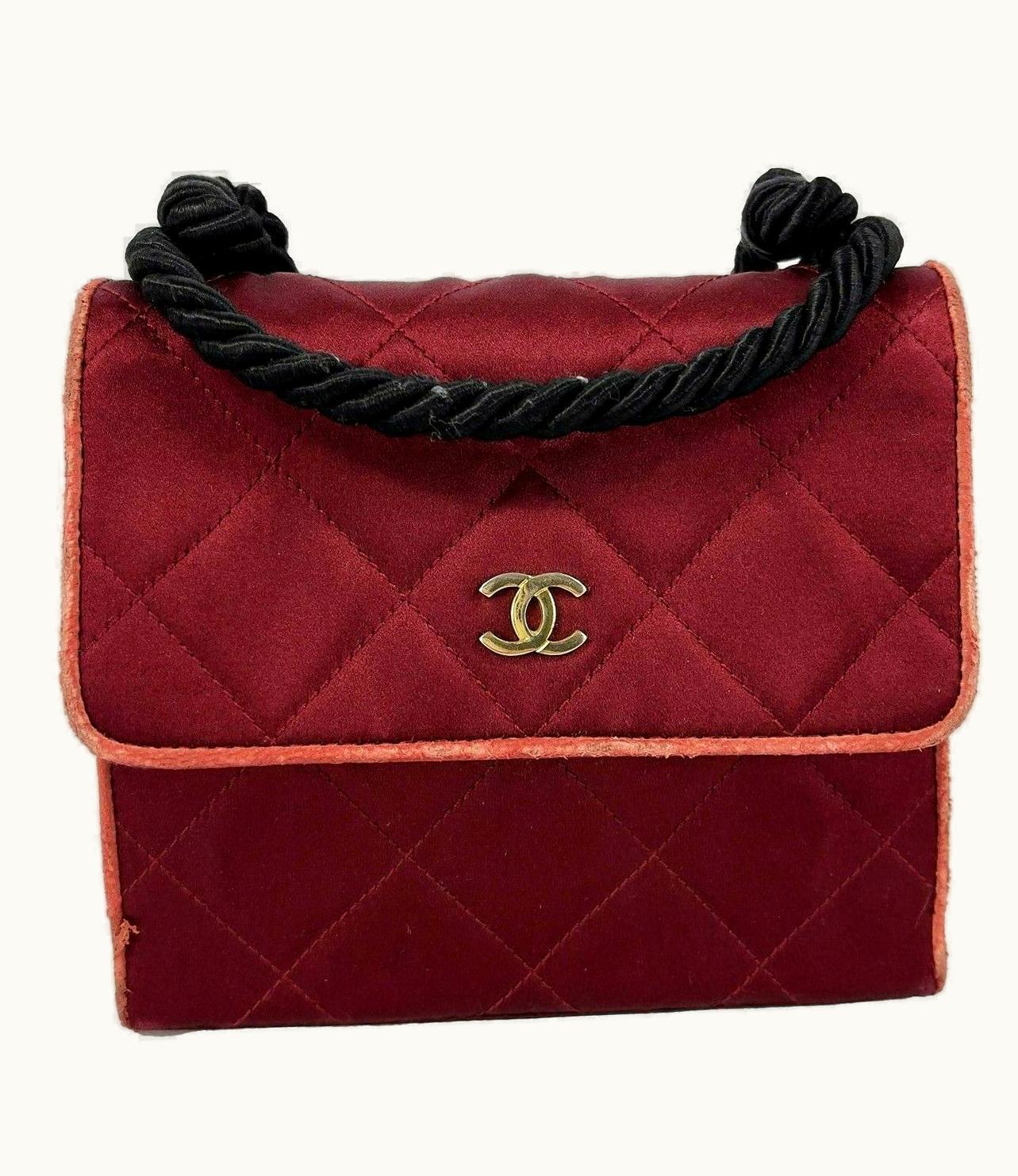 Chanel Chanel - Vintage Mini Satin Quilted Rope Shoulder Crossbody - Burgundy / Black