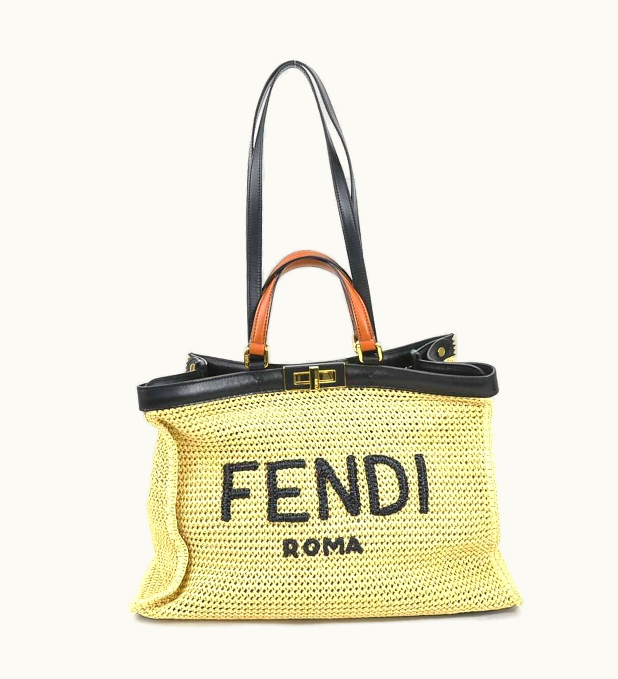Fendi Fendi Handbag Shoulder Bag Peekaboo X Tote Raffia/Leather Beige/Black Gold Ladies