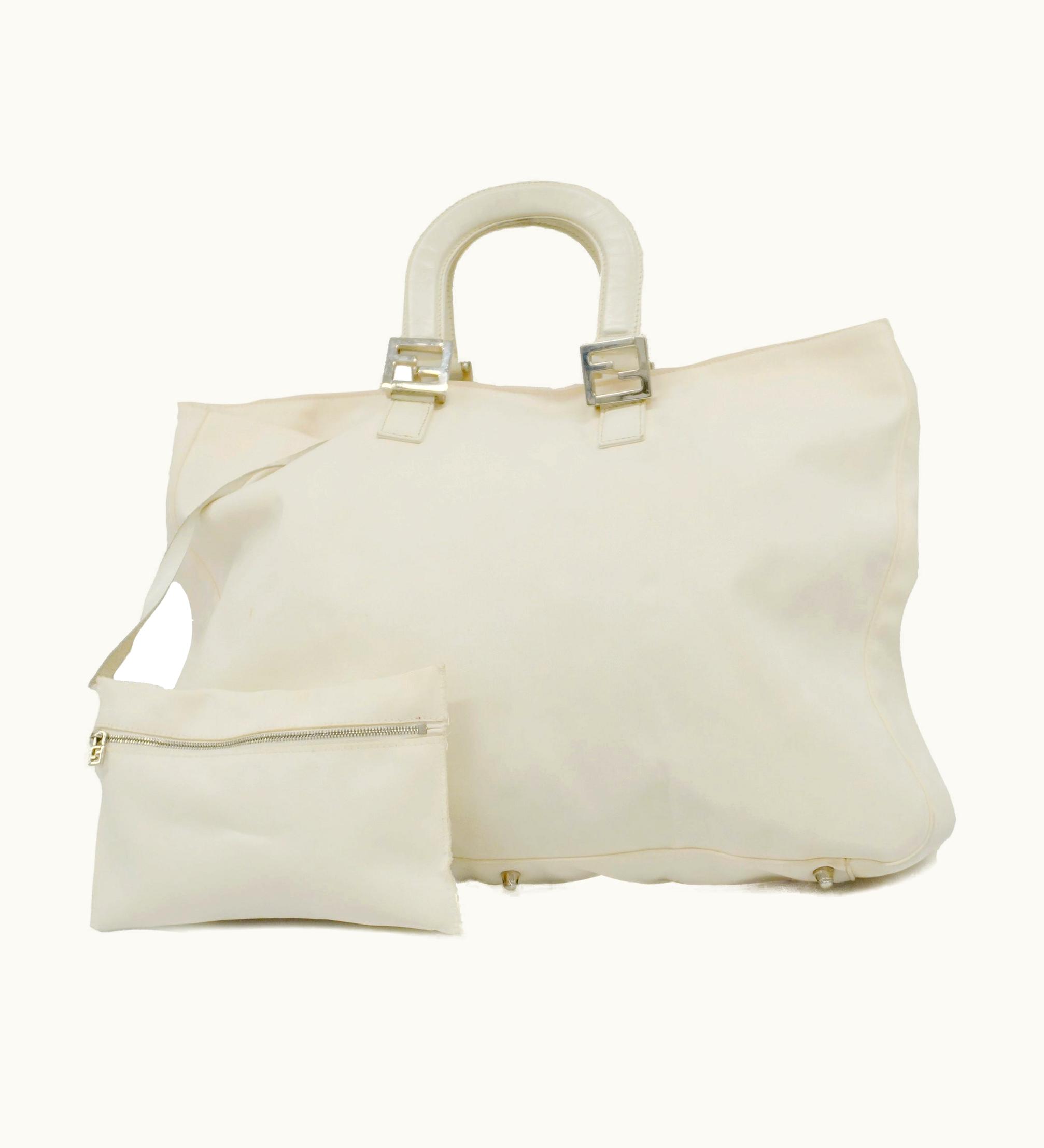 Fendi Fendi Tote Bag Women's Nylon, Leather Tote Bag Ivory