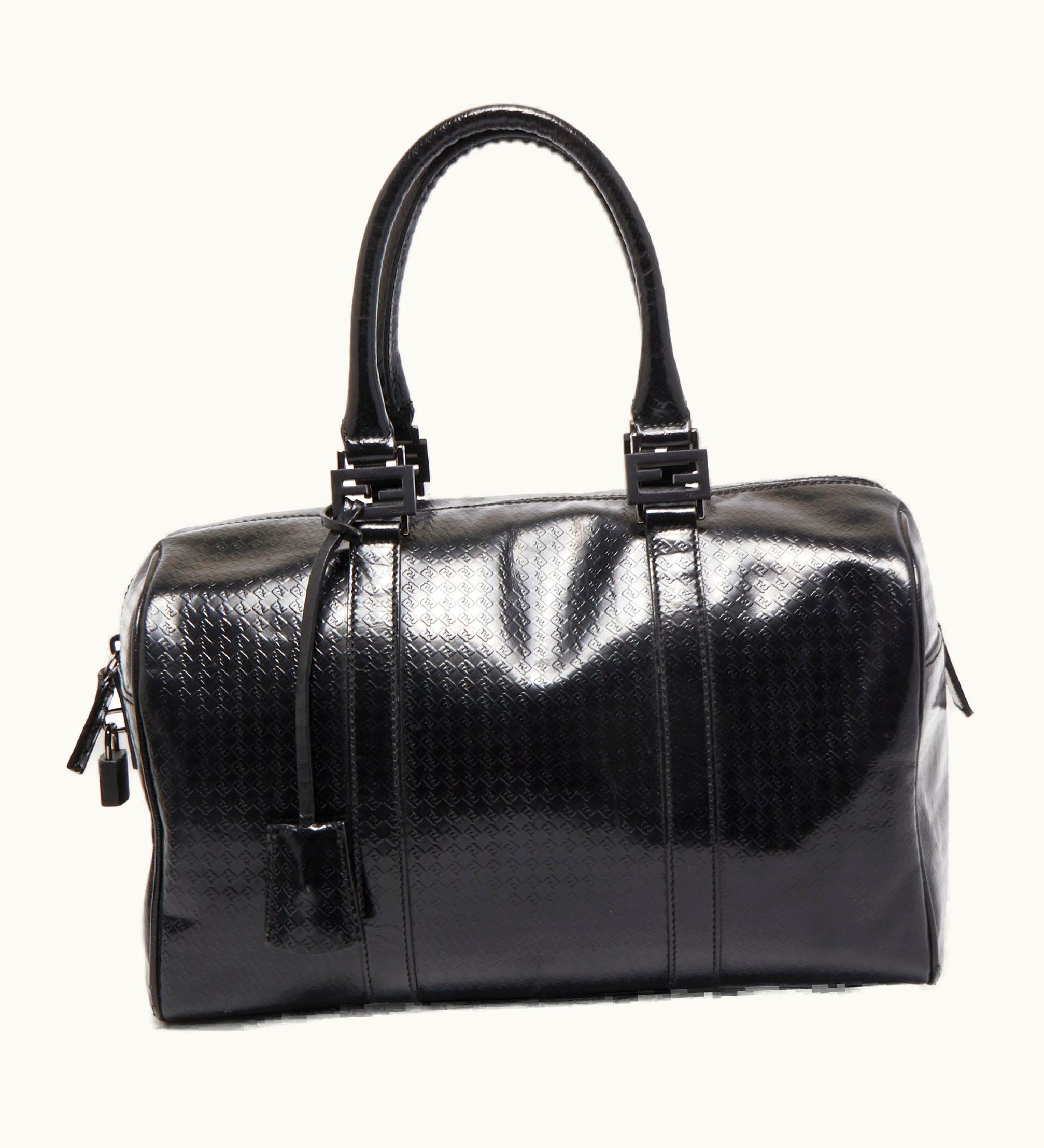 Fendi Fendi Black Zucca Embossed Leather Medium Forever Bauletto Boston Bag