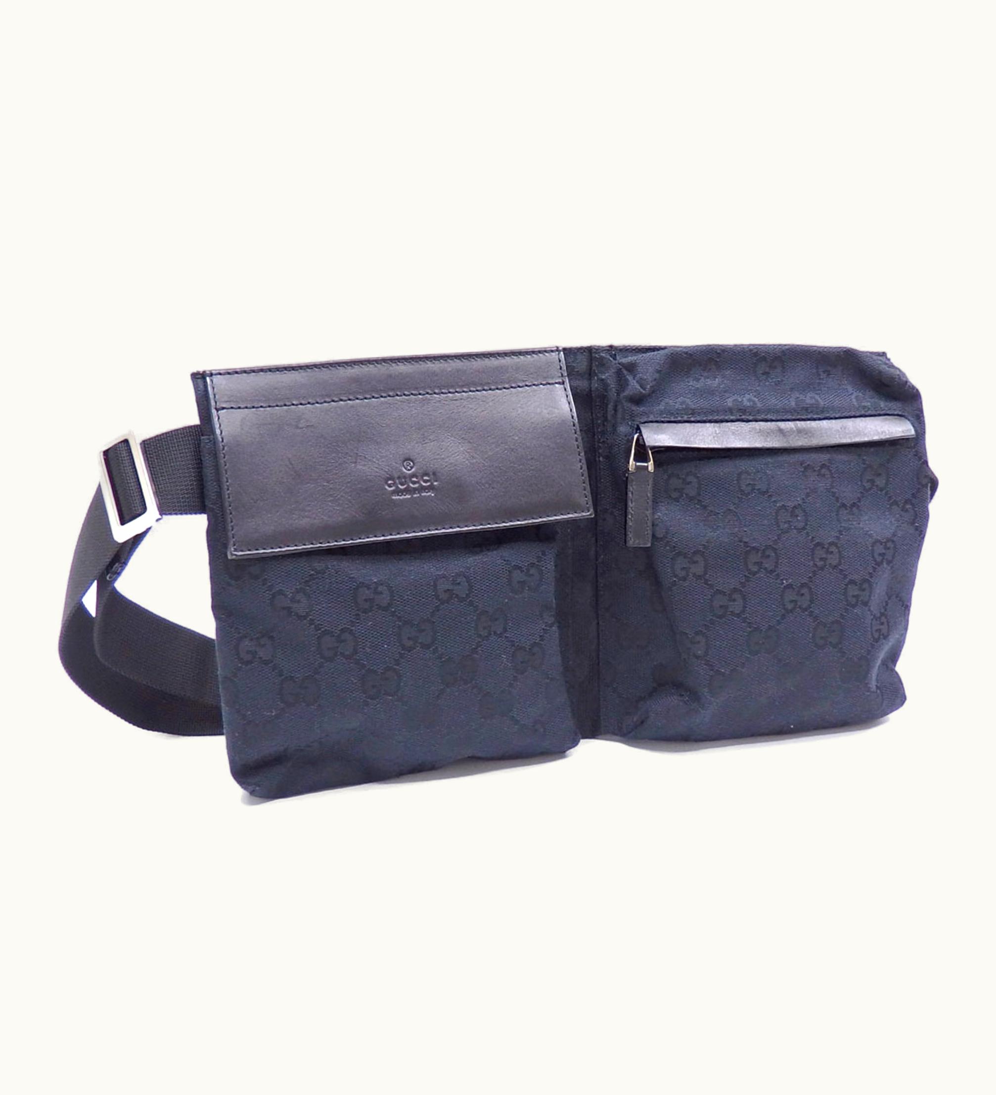 Gucci Gucci Body Bag Black GG Canvas Leather 28556 Waist Pouch Women's Men's
