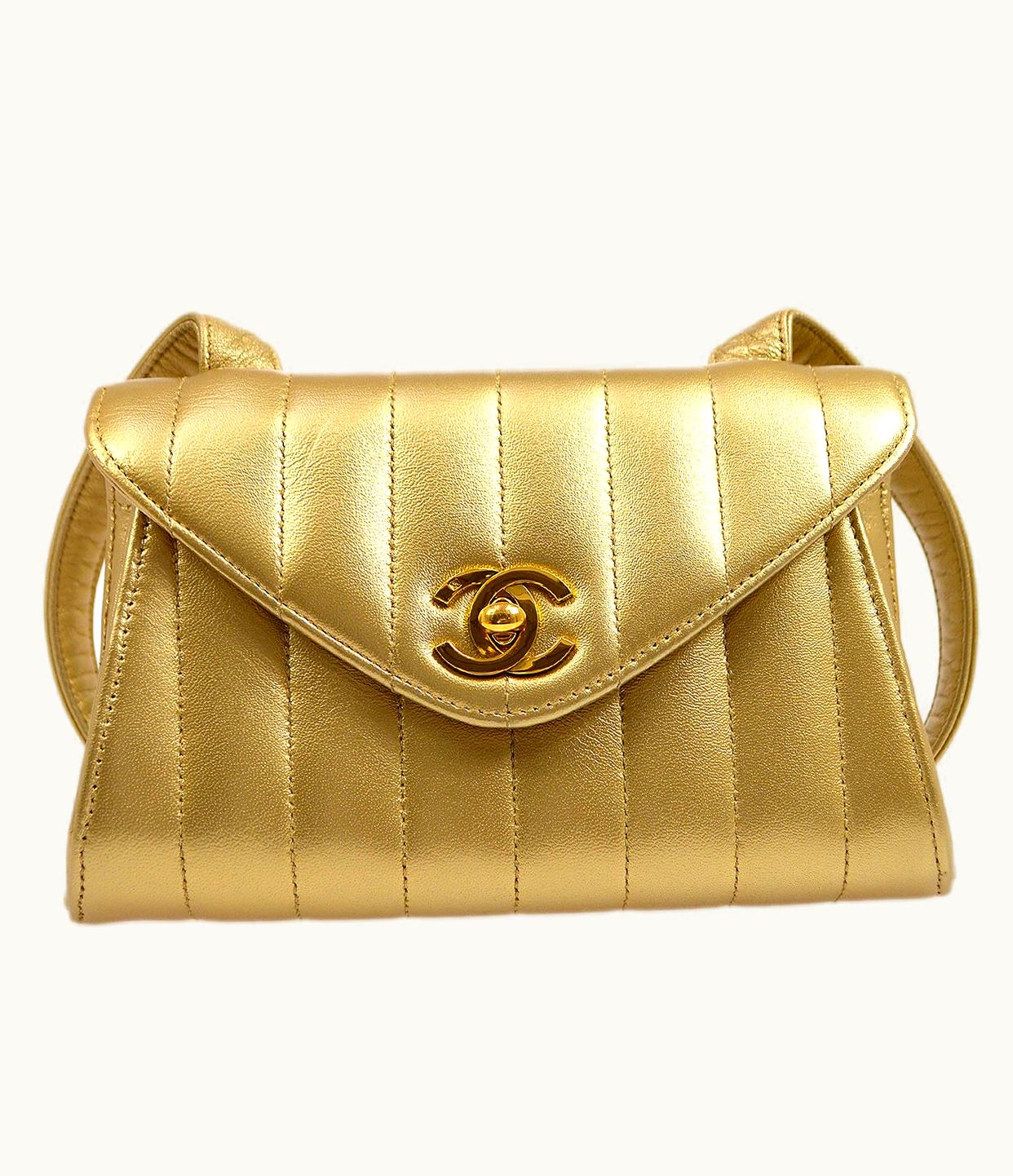 Chanel Chanel 1994-1996 Gold Lambskin Vertical Shoulder Bag Ak38097C