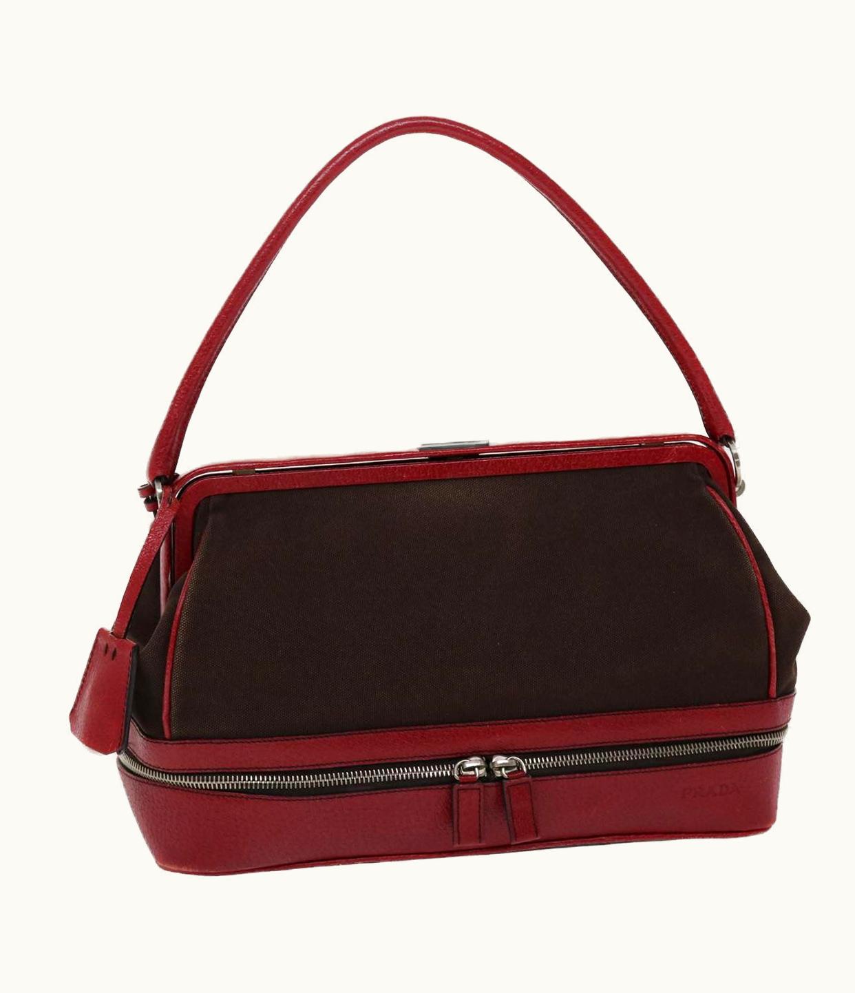 Prada Prada Shoulder Bag Canvas Leather Red