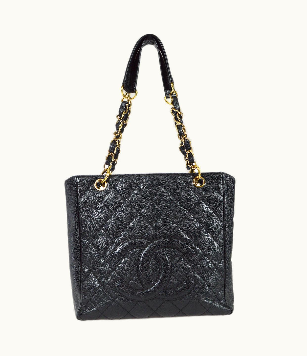 Chanel Chanel Petite Shopping Tote Pst Chain Tote Handbag Black Caviar 78557